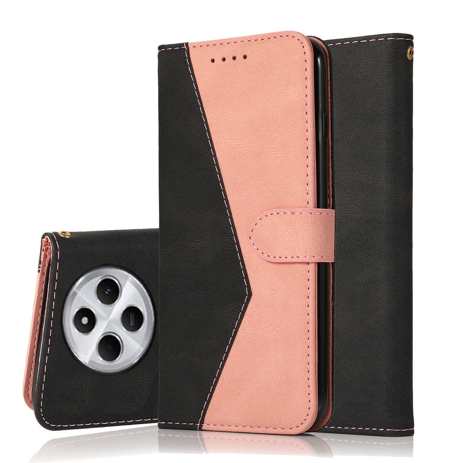 Tel1 Xiaomi Redmi 14C 4G Dual-color Stitching Θήκη Βιβλίο - Black Pink