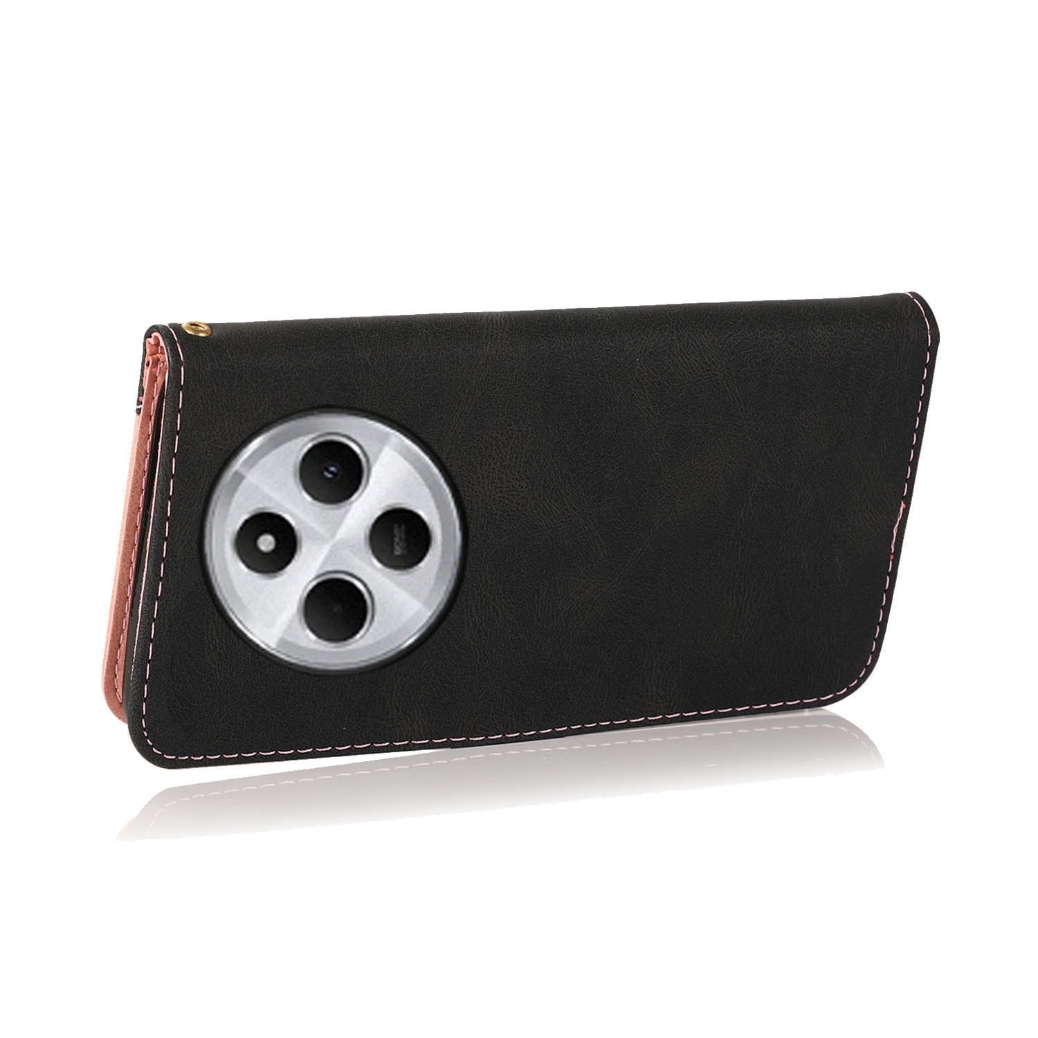 Tel1 Xiaomi Redmi 14C 4G Dual-color Stitching Θήκη Βιβλίο - Black Pink