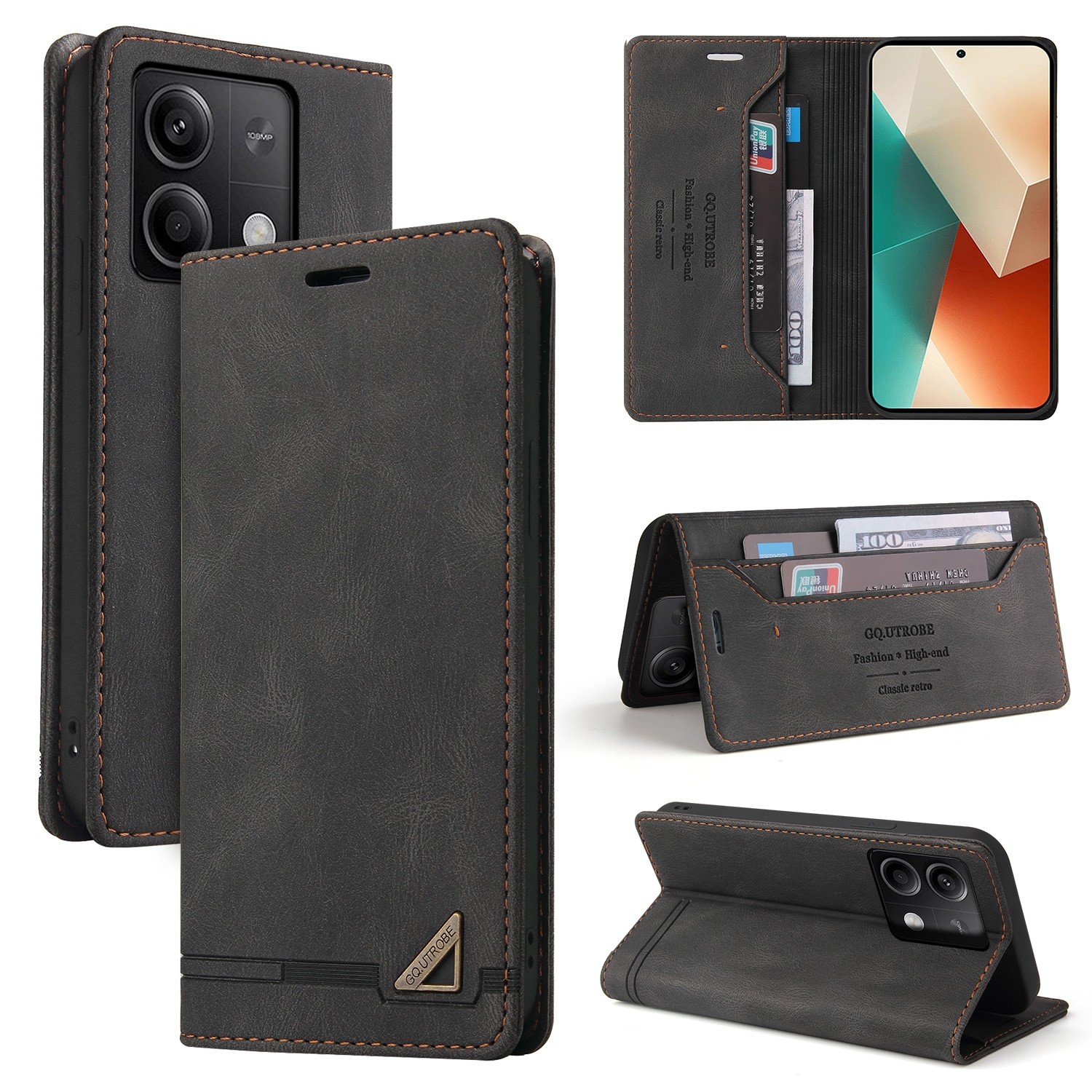 Tel1 Xiaomi Redmi Note 13 5G Skin Feel Anti-theft Brush Horizontal Θήκη βιβλίο - Black