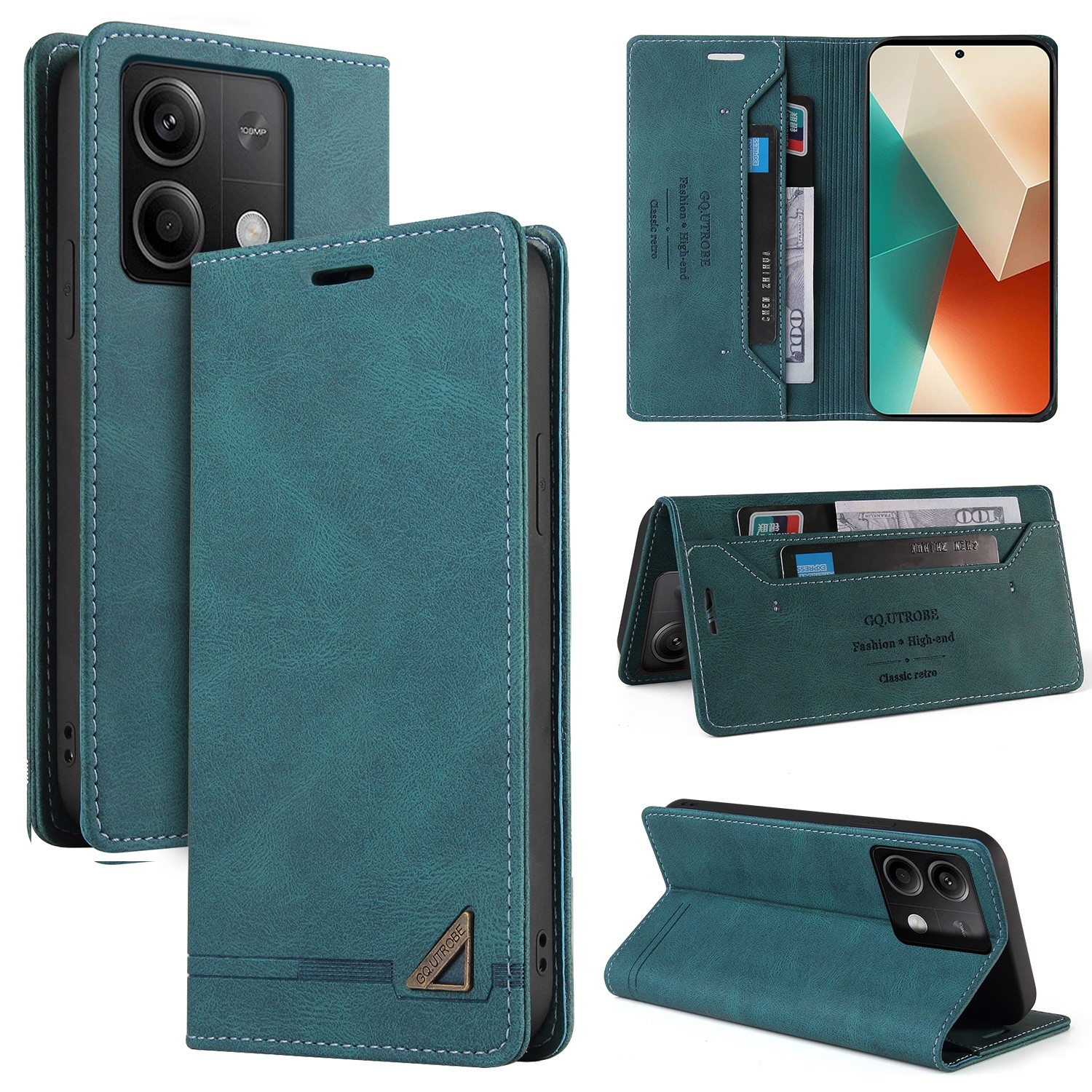 Tel1 Xiaomi Redmi Note 13 5G Skin Feel Anti-theft Brush Horizontal Θήκη βιβλίο - Blue