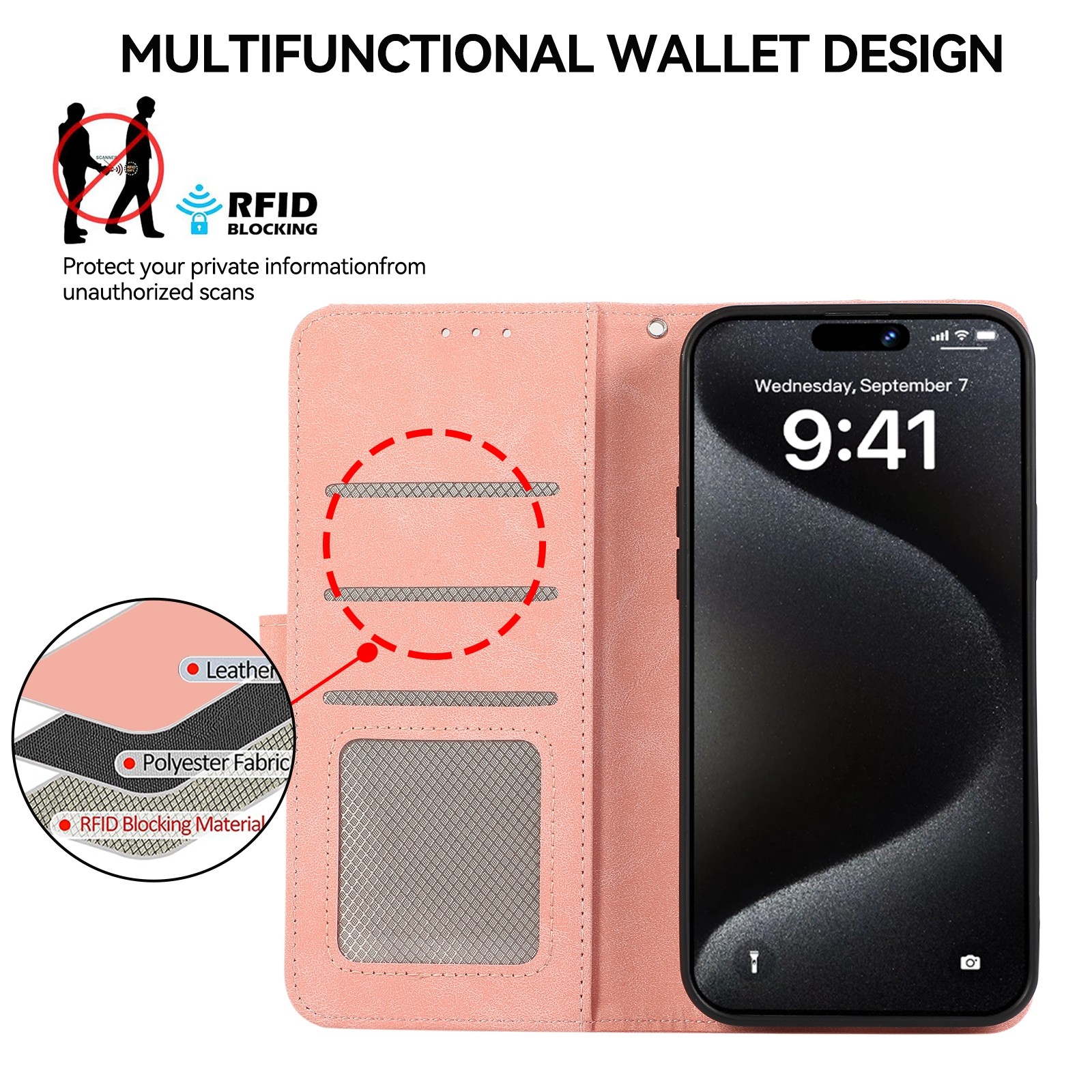 ABEEL Xiaomi Redmi 14C 4G / Poco C75 RFID Color Block Θήκη Βιβλίο - Pink