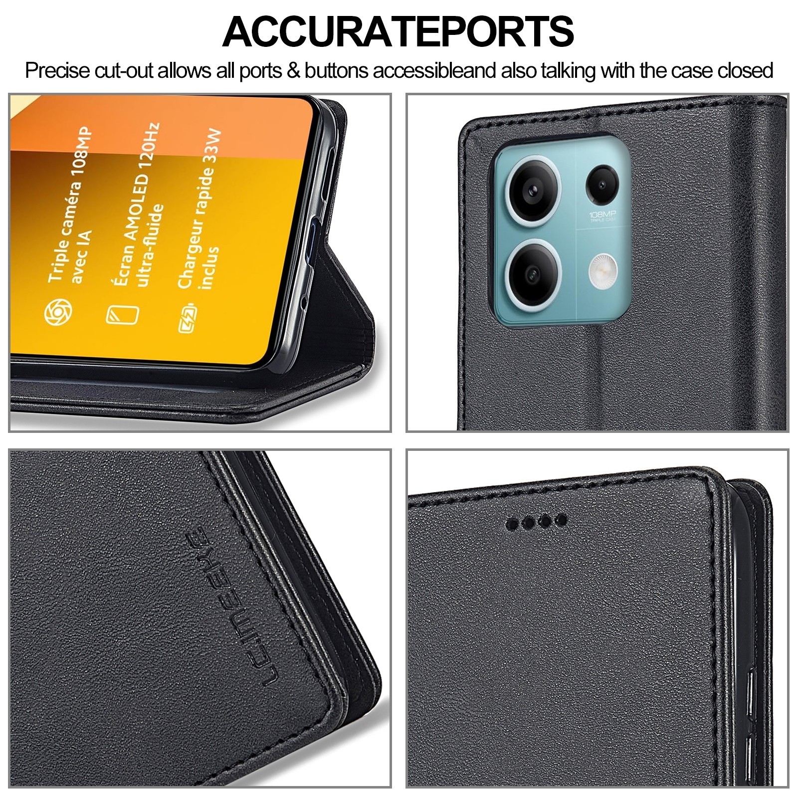 LC.IMEEKE Xiaomi Redmi Note 13 5G Calf Texture Θήκη Βιβλίο - Black