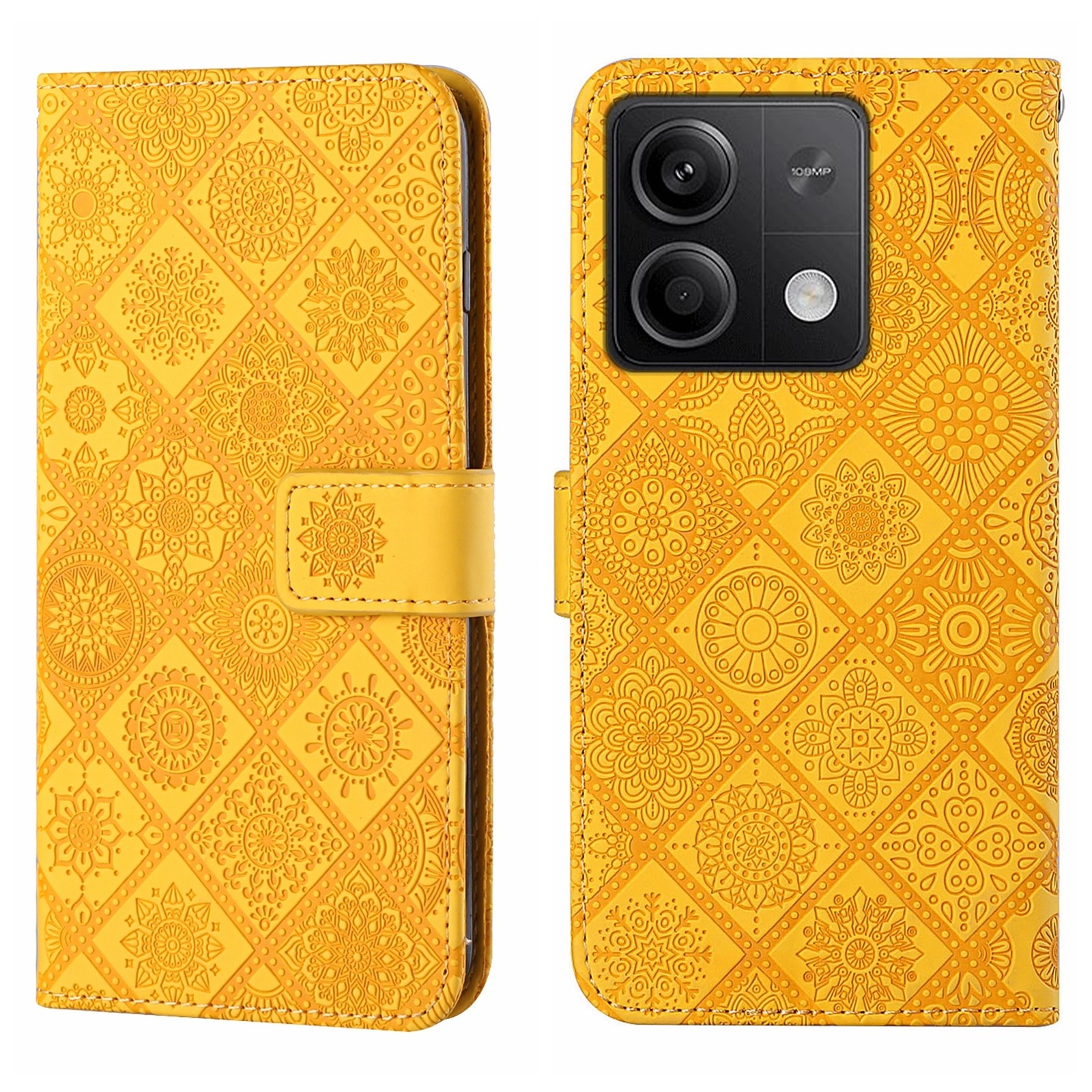 Tel1 Xiaomi Redmi Note 13 5G Ethnic Style Embossed Pattern Θήκη Βιβλίο - Yellow
