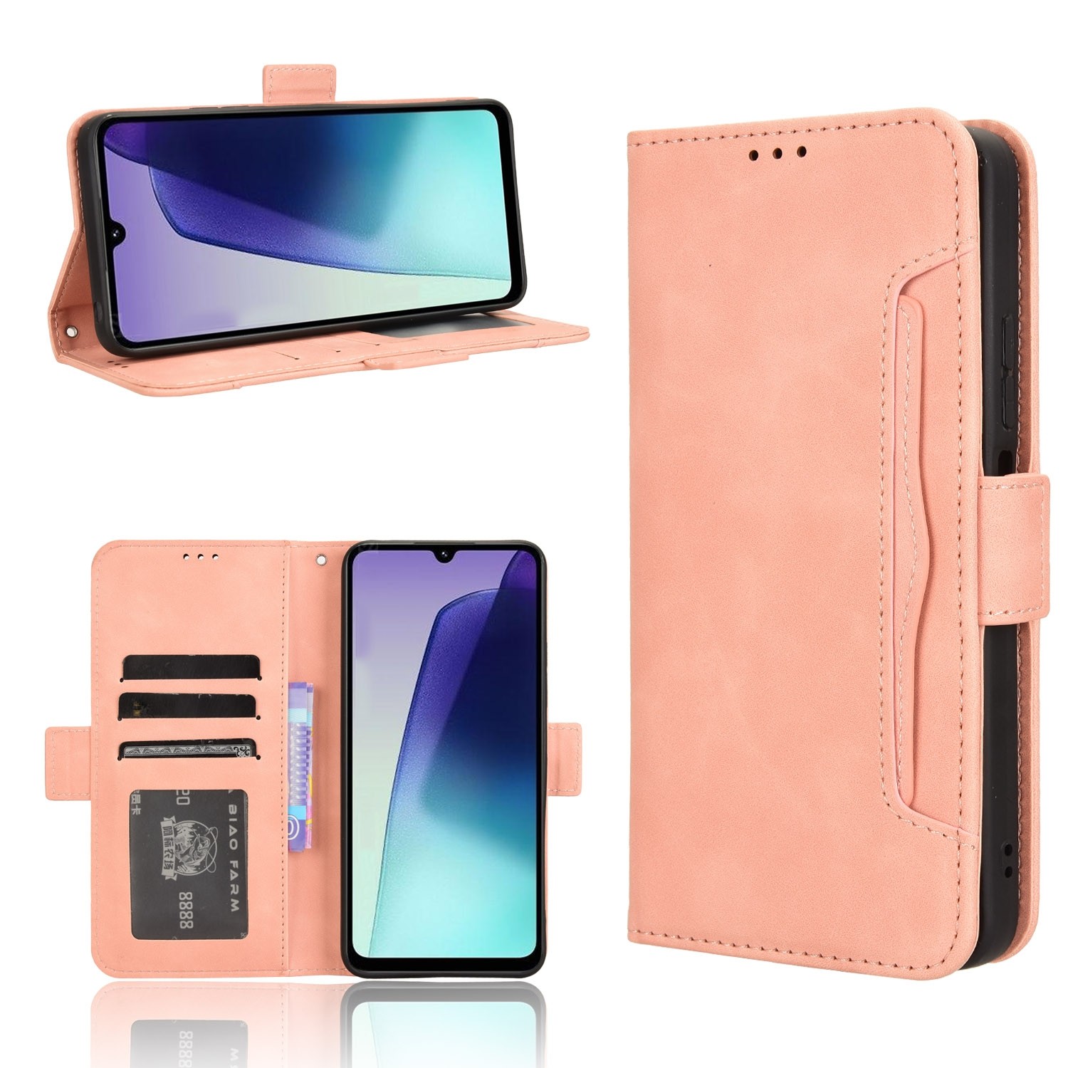 Tel1 Xiaomi Redmi 14C 4G / Poco C75 Skin Feel Calf Card Slots Θήκη Βιβλίο - Pink