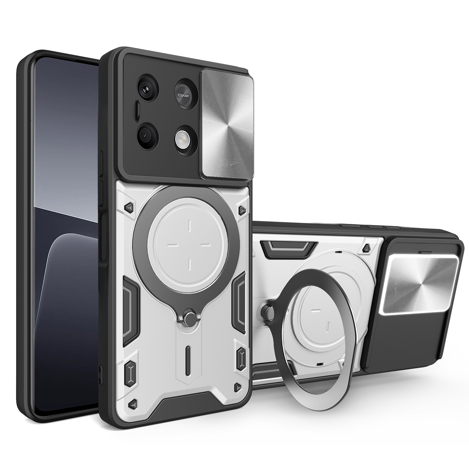Forcell Xiaomi Redmi Note 13 5G Camshield Magnetic Holder Θήκη Σκληρή - Silver