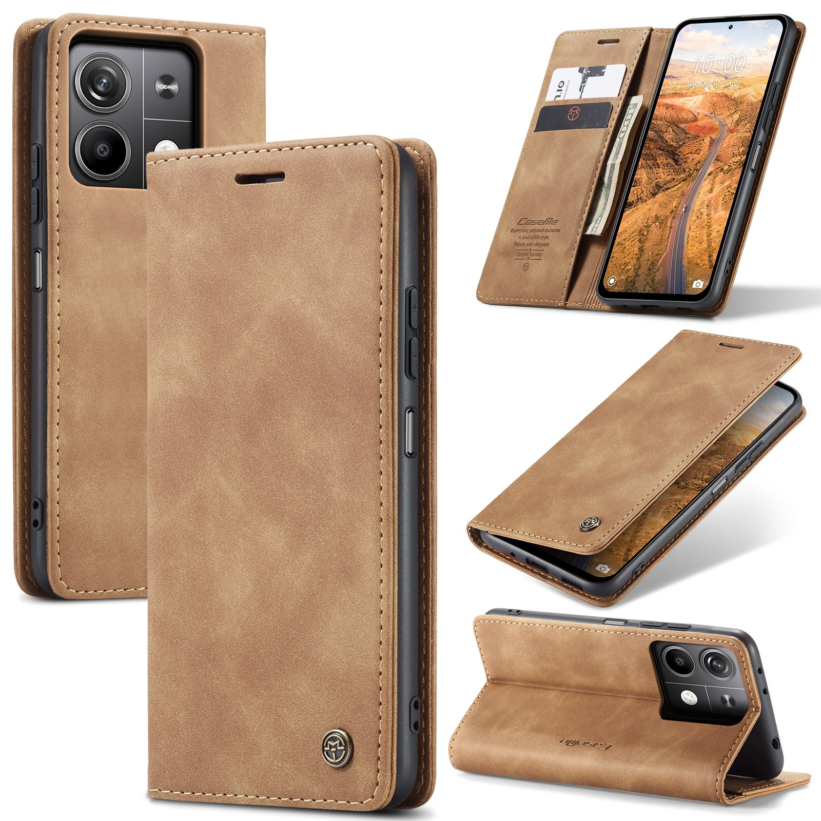 CaseMe 013 Xiaomi Redmi Note 13 5G Retro Leather Θήκη Βιβλίο - Brown