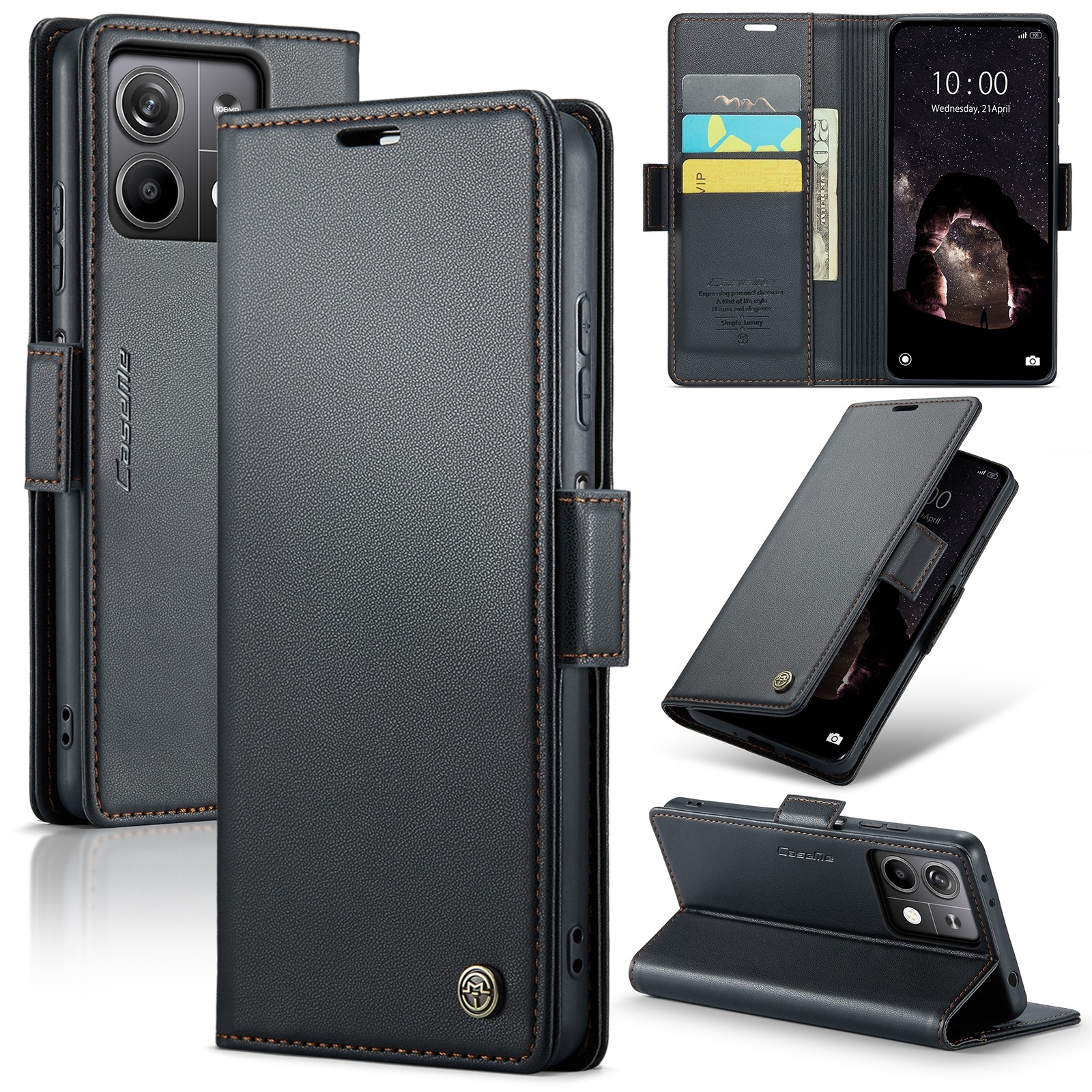 CaseMe 023 Xiaomi Redmi Note 13 5G RFID Θήκη Πορτοφόλι Δερμάτινη - Black