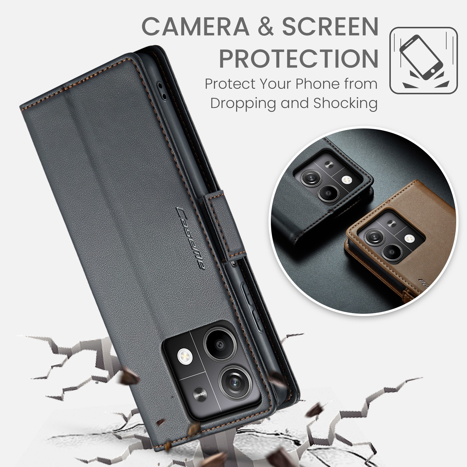 CaseMe 023 Xiaomi Redmi Note 13 5G RFID Θήκη Πορτοφόλι Δερμάτινη - Black
