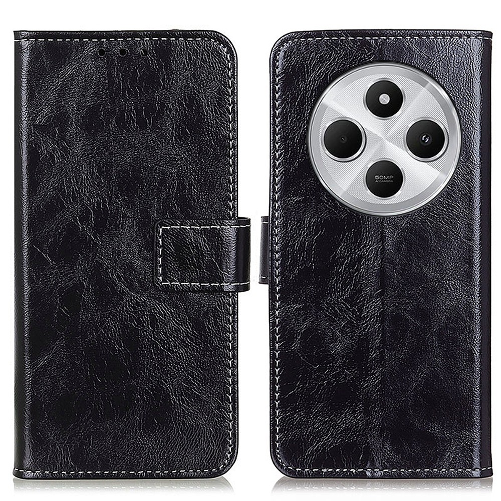 Tel1 Xiaomi Redmi 14C 4G / Poco C75 Retro Crazy Horse Texture Θήκη Βιβλίο - Black