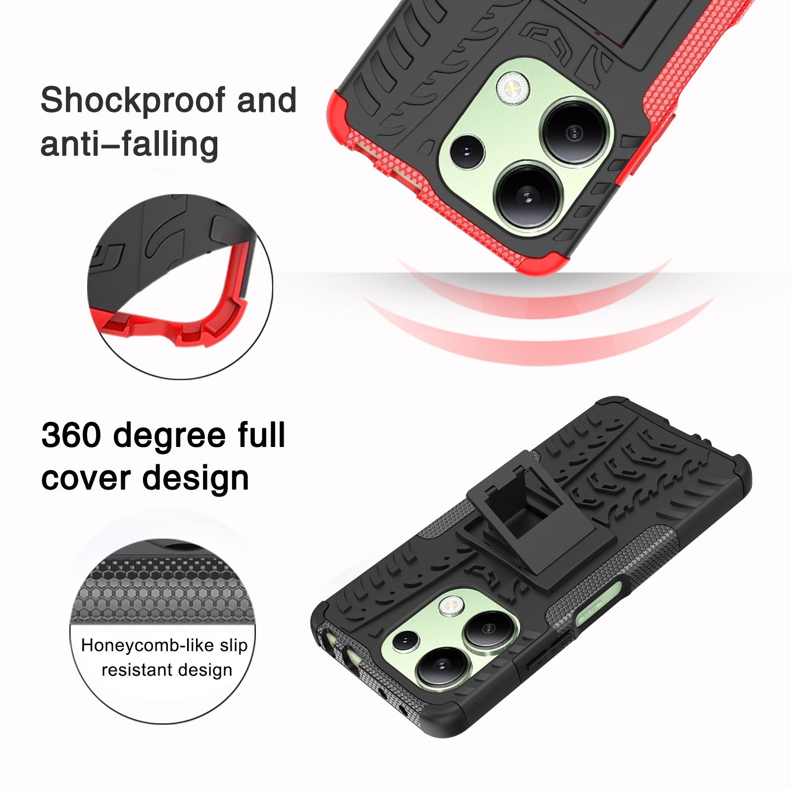 Forcell Xiaomi Redmi Note 13 4G Tire Texture Holder Θήκη Σκληρή - Red