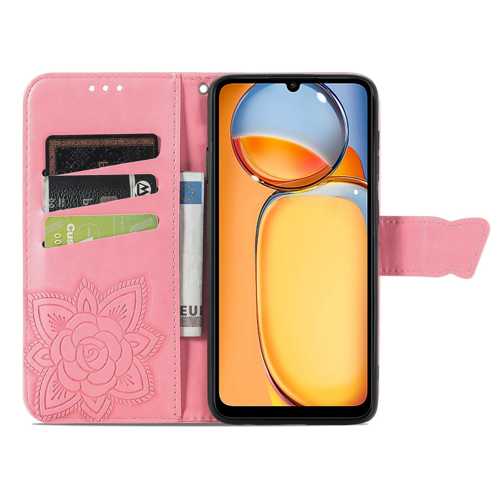Tel1 Xiaomi Poco C65 / Xiaomi Redmi 13C 4G / 5G Butterfly Embossed Θήκη Βιβλίο - Pink