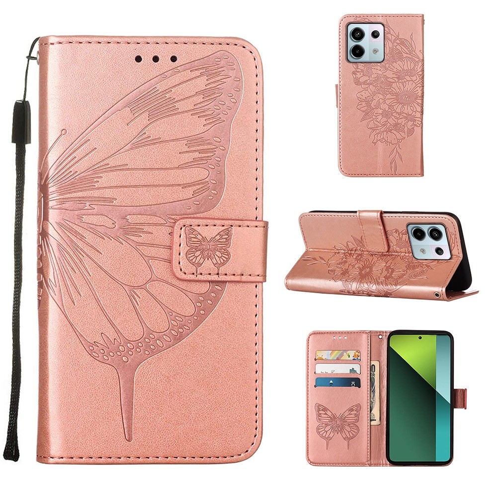 Tel1 Xiaomi Redmi Note 13 Pro 5G Embossed Butterfly Θήκη Βιβλίο - Rose Gold