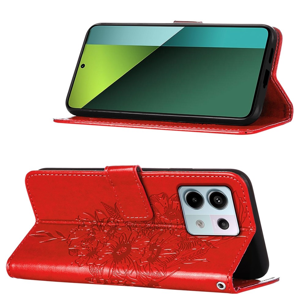 Tel1 Xiaomi Redmi Note 13 Pro 4G / Poco M6 Pro 4G Embossed Butterfly Θήκη Βιβλίο - Red