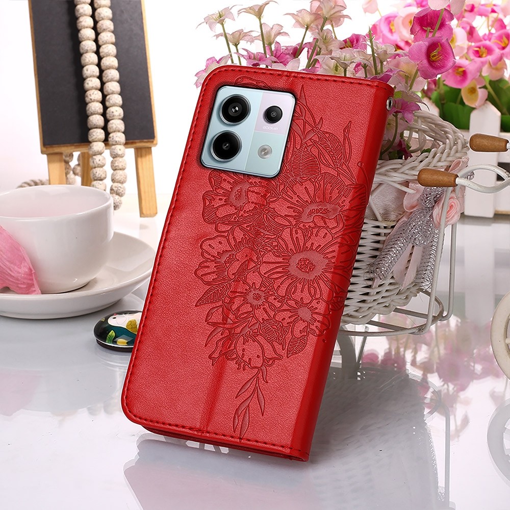 Tel1 Xiaomi Redmi Note 13 Pro 4G / Poco M6 Pro 4G Embossed Butterfly Θήκη Βιβλίο - Red