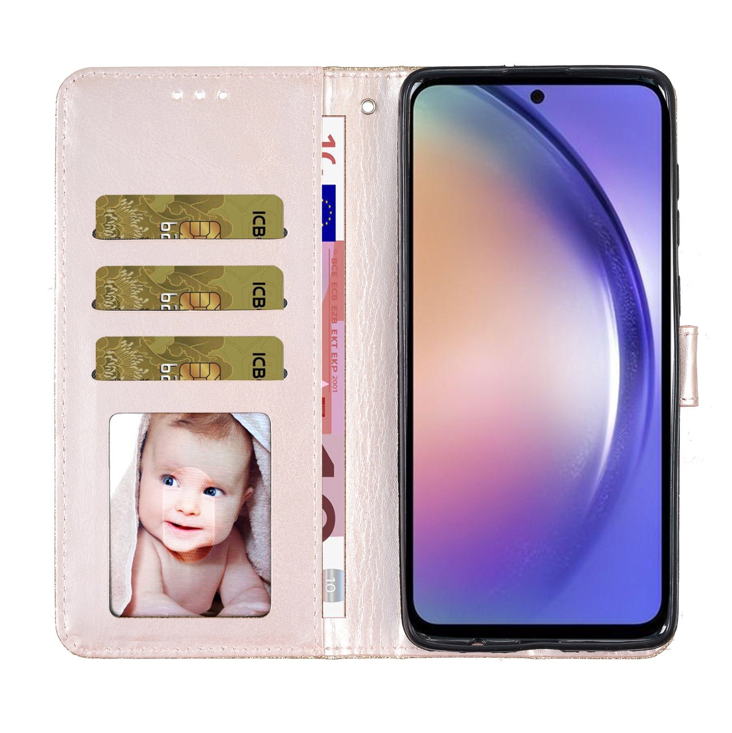 Tel1 Xiaomi Poco C65 / Xiaomi Redmi 13C 4G Glitter Powder Filp Θήκη Βιβλίο - Gold