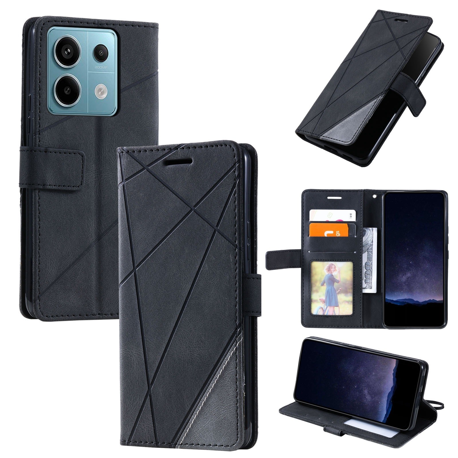 Tel1 Xiaomi Redmi Note 13 Pro 5G Skin Feel Splicing Θήκη Βιβλίο - Black