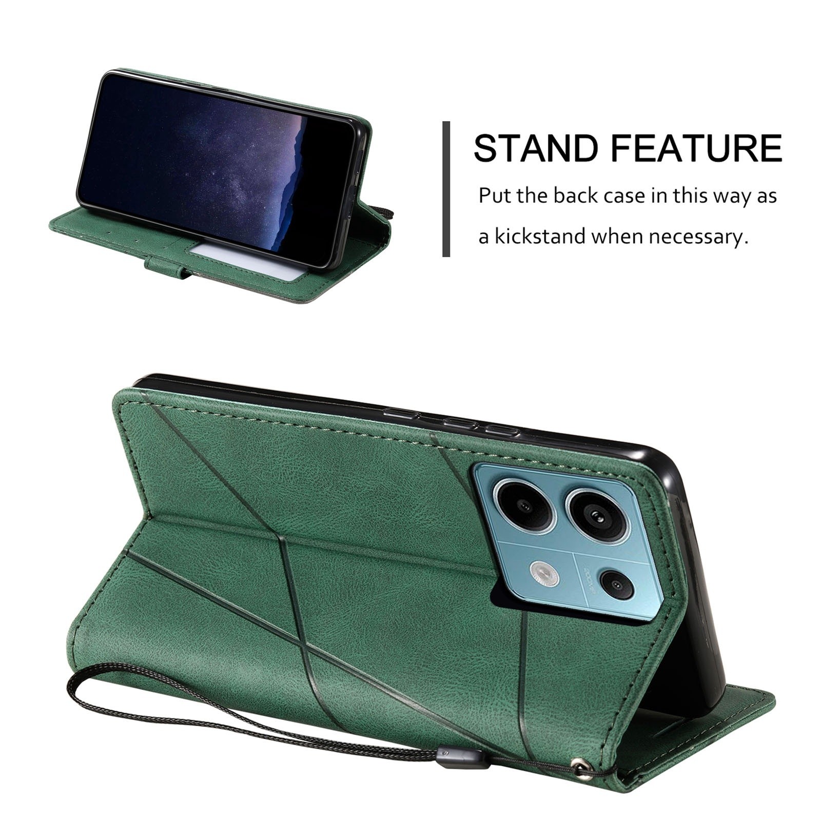 Tel1 Xiaomi Redmi Note 13 Pro 5G Skin Feel Splicing Θήκη Βιβλίο - Green