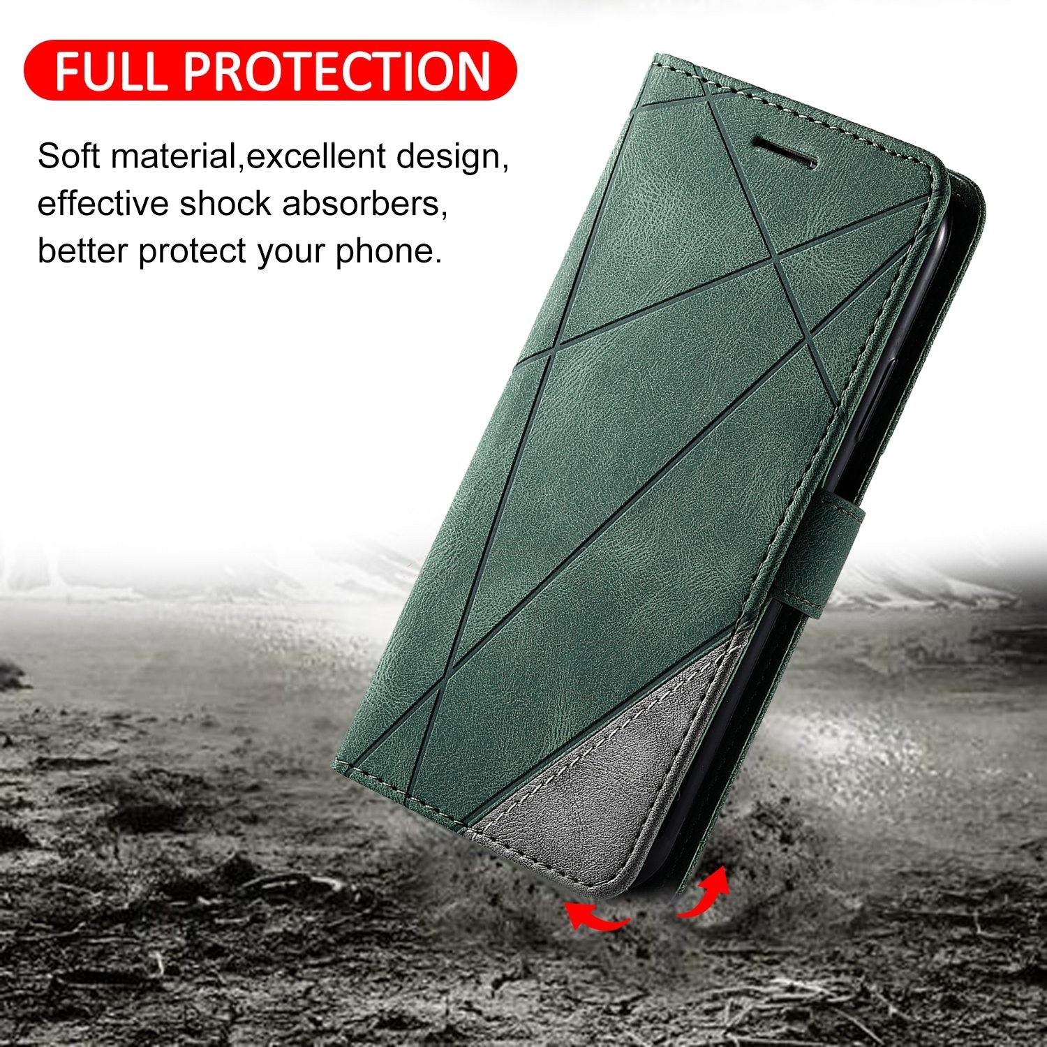 Tel1 Xiaomi Redmi Note 13 Pro 5G Skin Feel Splicing Θήκη Βιβλίο - Green
