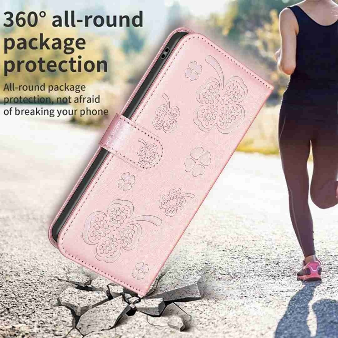 Tel1 Xiaomi Redmi Note 13 Pro 5G Four-leaf Embossed Pattern Θήκη Βιβλίο - Rose Pink