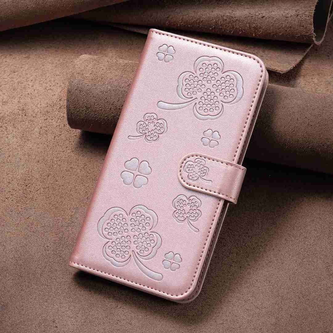 Tel1 Xiaomi Redmi Note 13 Pro 5G Four-leaf Embossed Pattern Θήκη Βιβλίο - Rose Pink