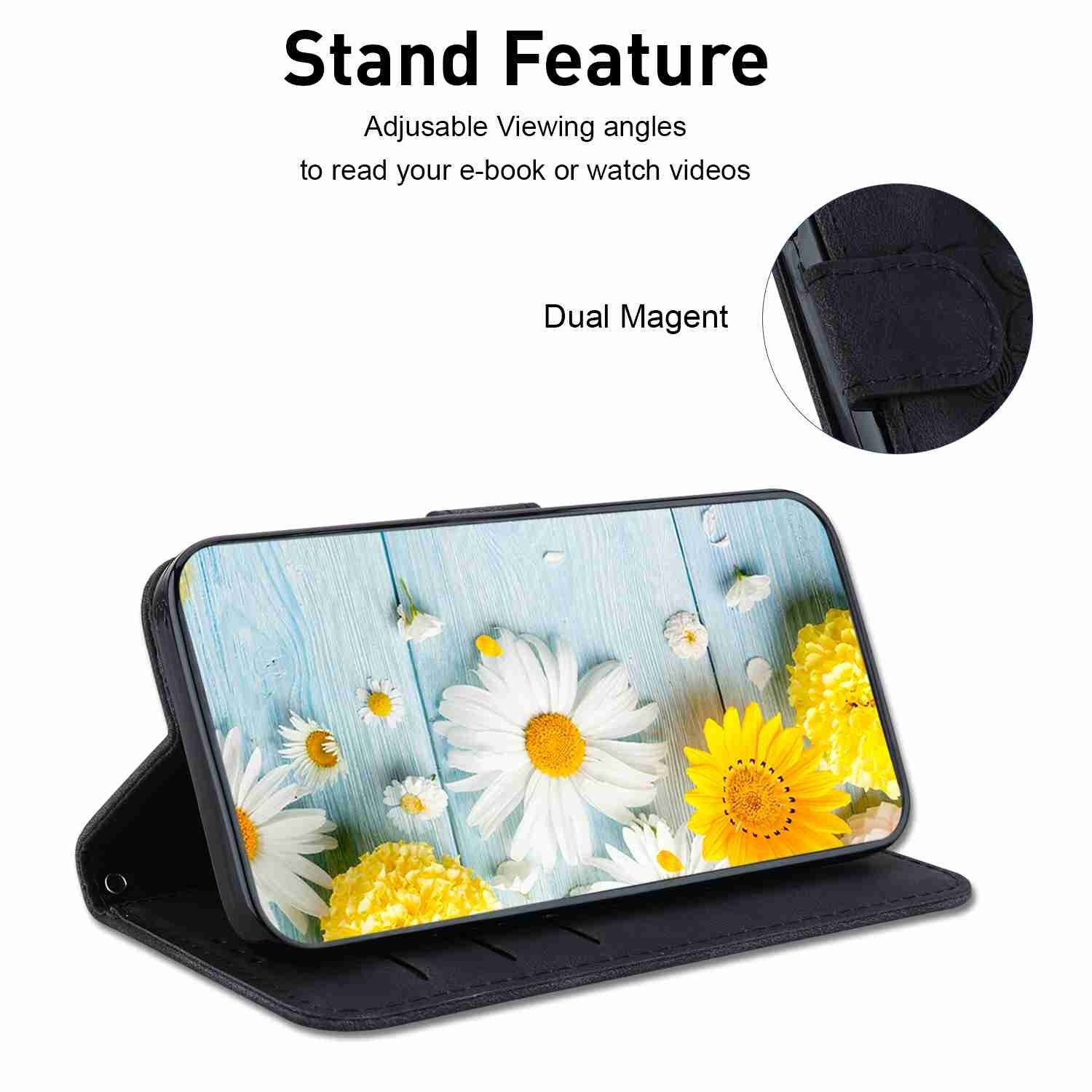 Tel1 Xiaomi Redmi Note 13 Pro 5G Lily Embossing Horizontal Flip Θήκη Βιβλίο - Black