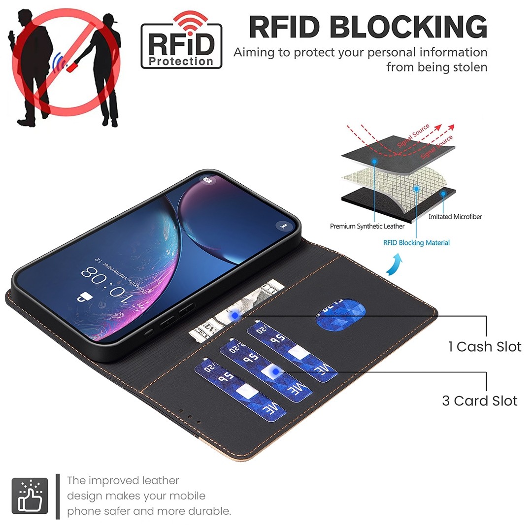 Tel1 Xiaomi Redmi Note 13 Pro 5G Color Matching RFID Anti-theft Leather Θήκη Βιβλίο - Black