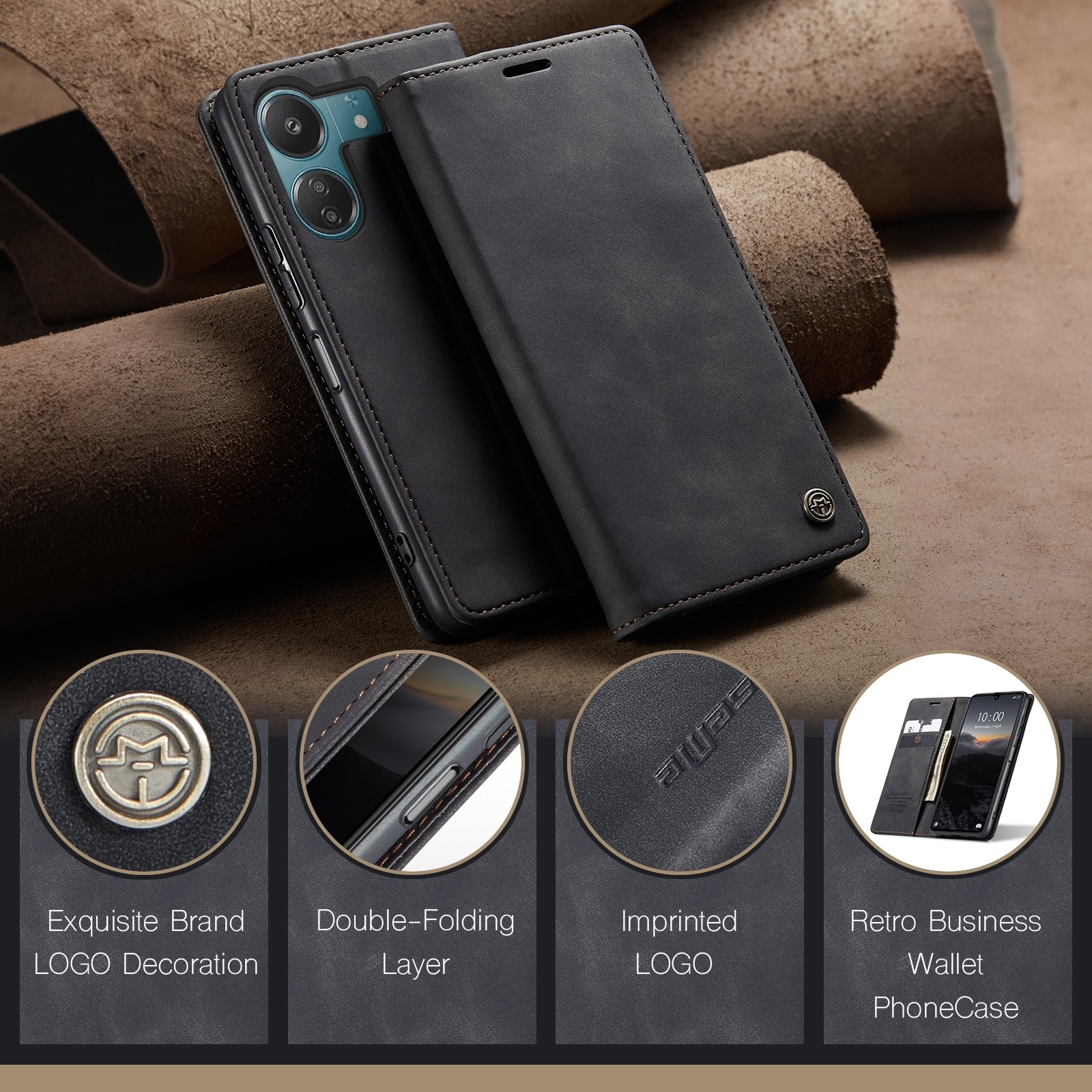 CaseMe 013 Xiaomi Poco C65/ Xiaomi Redmi 13C 4G/ 5G Retro Leather Θήκη Βιβλίο - Black