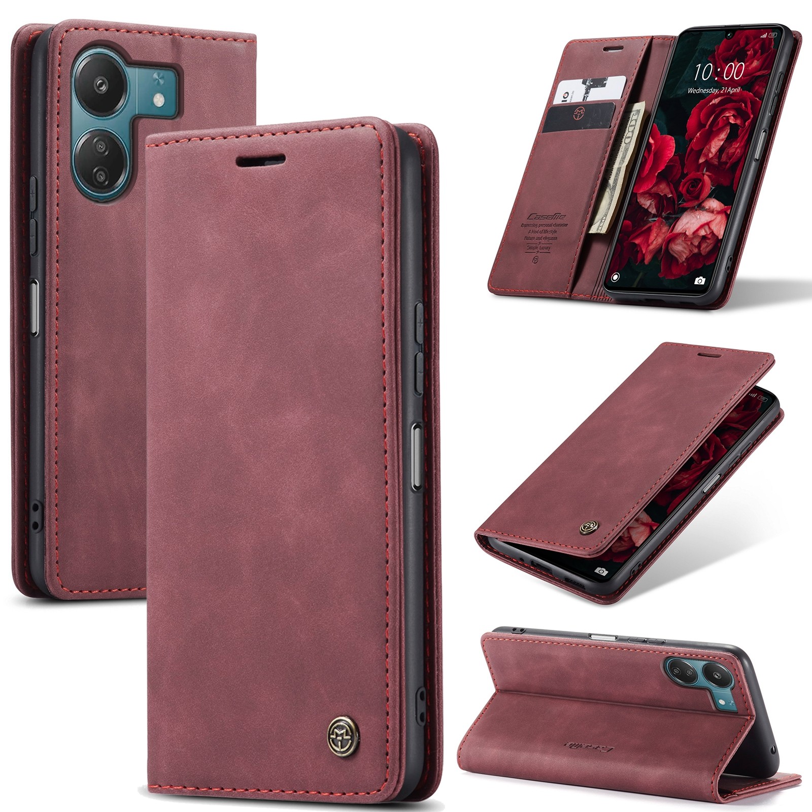 CaseMe 013 Xiaomi Poco C65/ Xiaomi Redmi 13C 4G Retro Leather Θήκη Βιβλίο - Wine Red