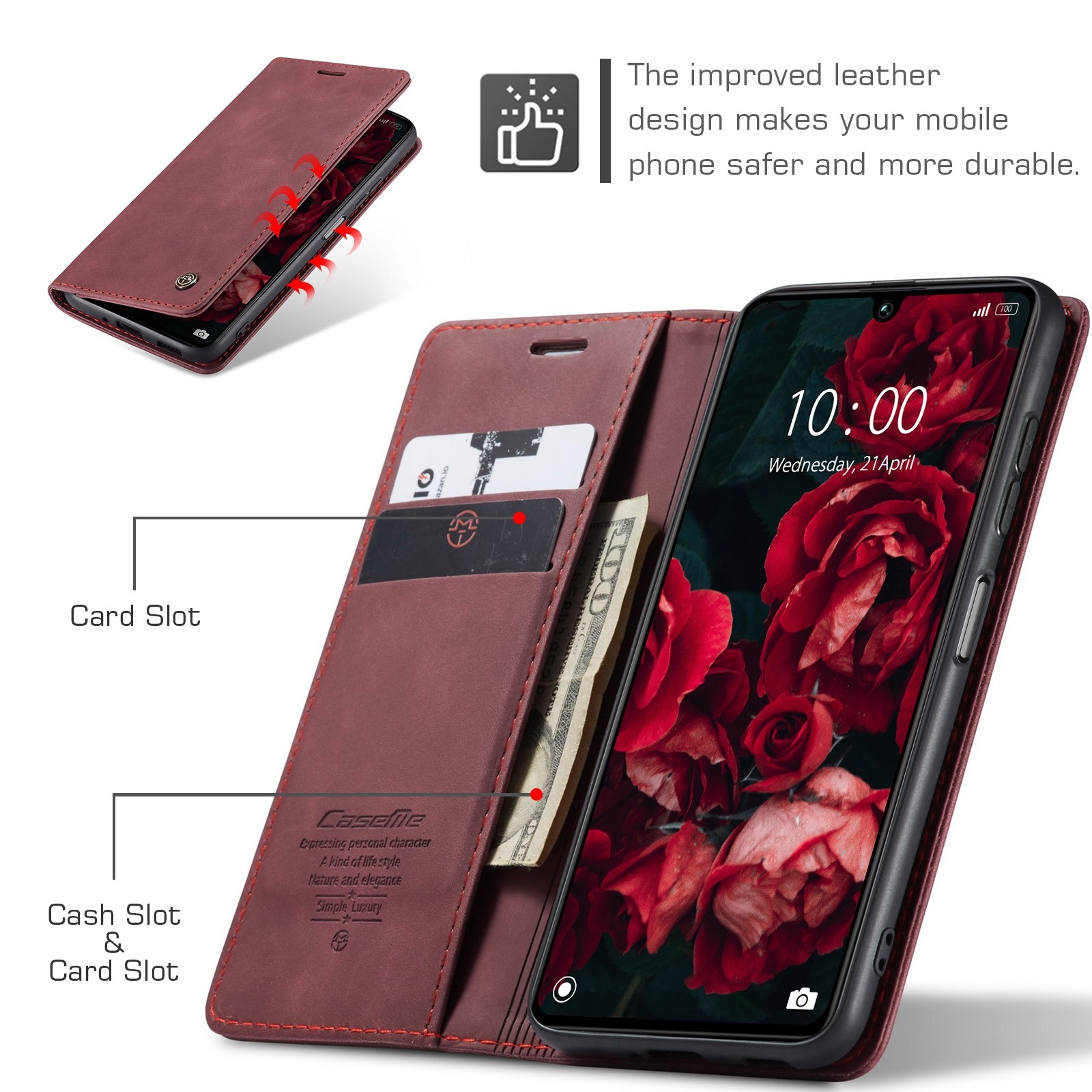 CaseMe 013 Xiaomi Poco C65/ Xiaomi Redmi 13C 4G Retro Leather Θήκη Βιβλίο - Wine Red