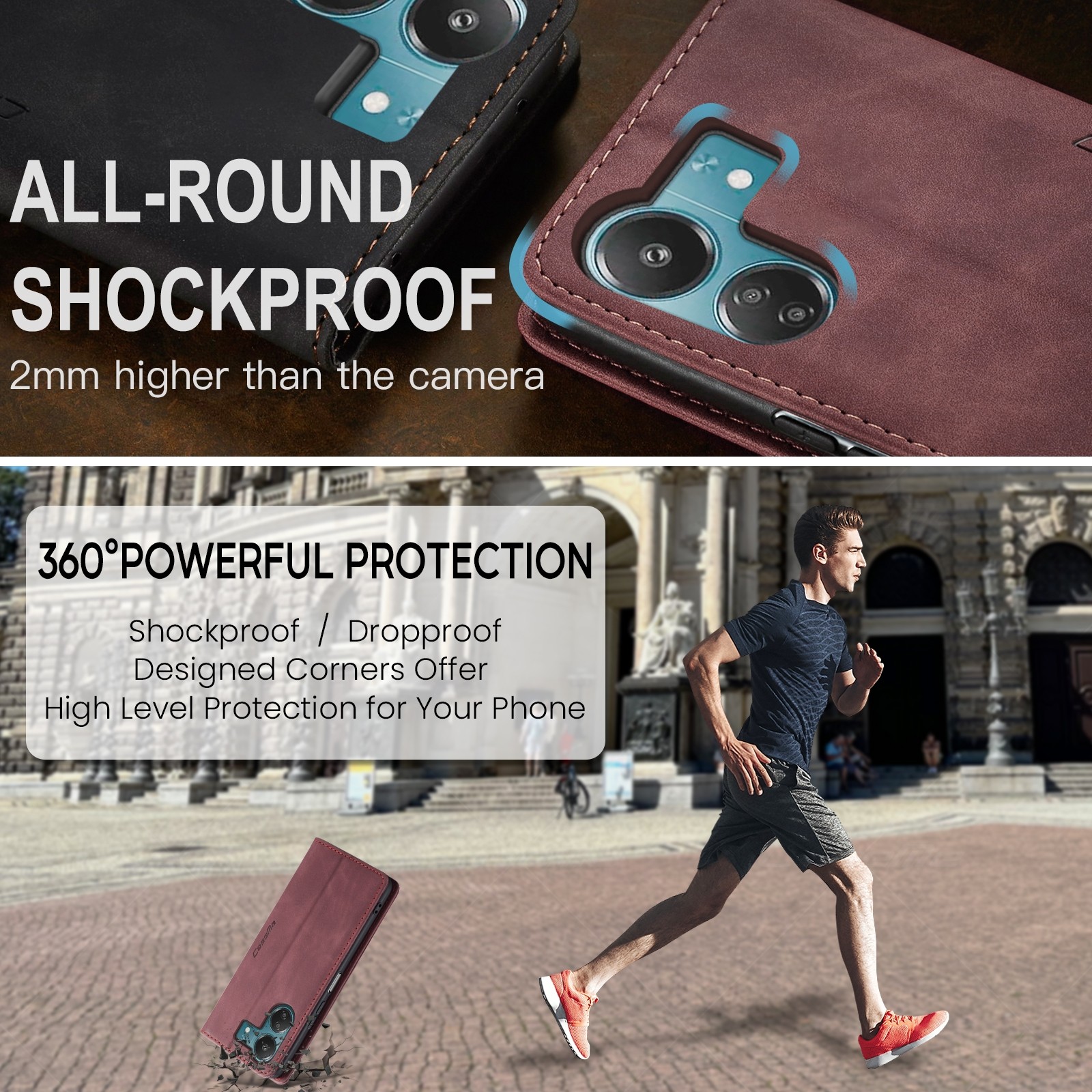CaseMe 013 Xiaomi Poco C65/ Xiaomi Redmi 13C 4G Retro Leather Θήκη Βιβλίο - Wine Red