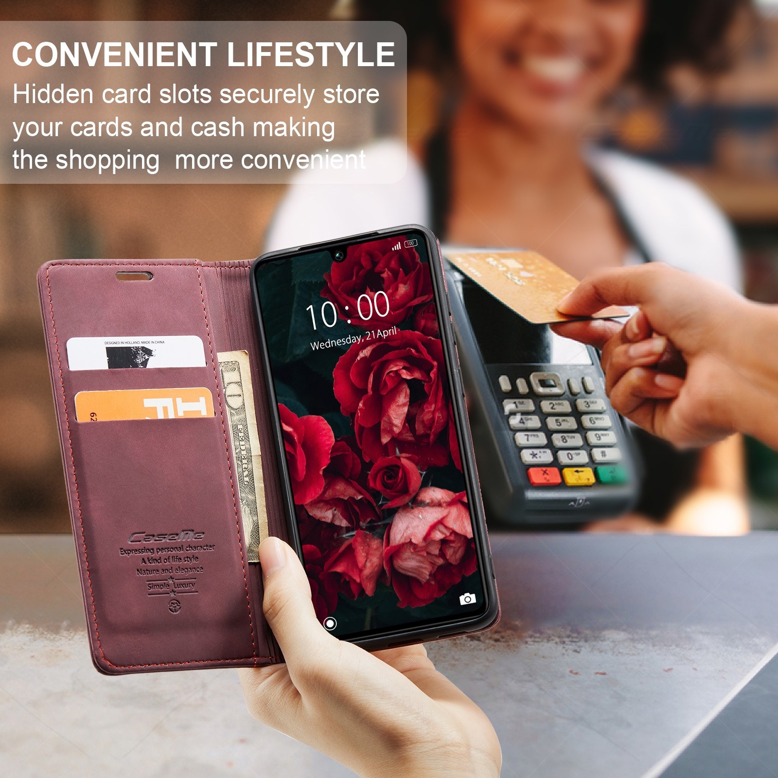 CaseMe 013 Xiaomi Poco C65/ Xiaomi Redmi 13C 4G Retro Leather Θήκη Βιβλίο - Wine Red