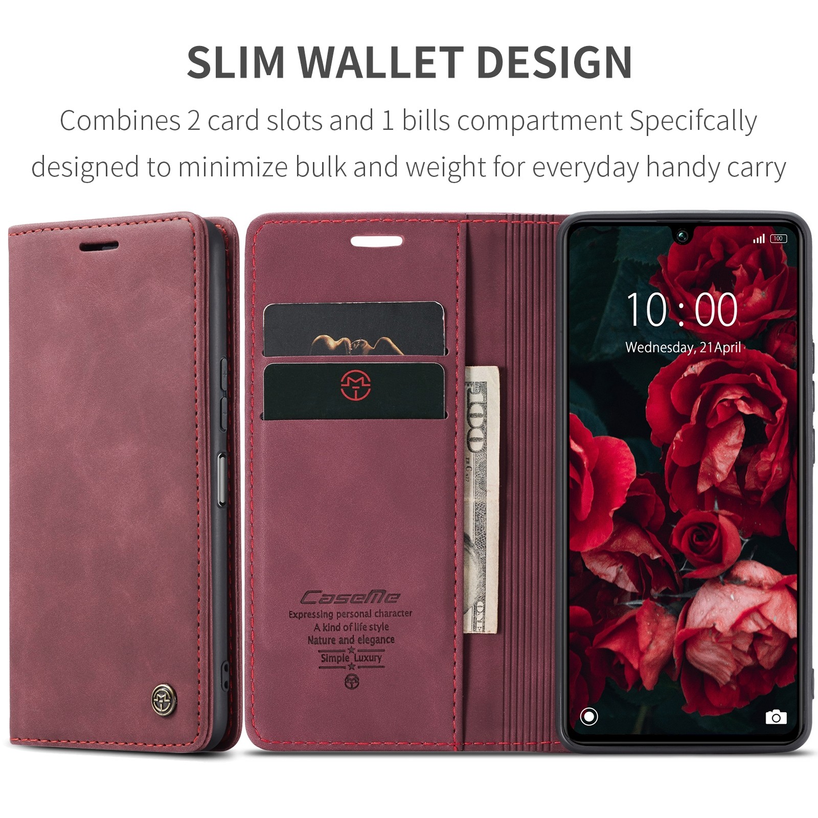 CaseMe 013 Xiaomi Poco C65/ Xiaomi Redmi 13C 4G Retro Leather Θήκη Βιβλίο - Wine Red