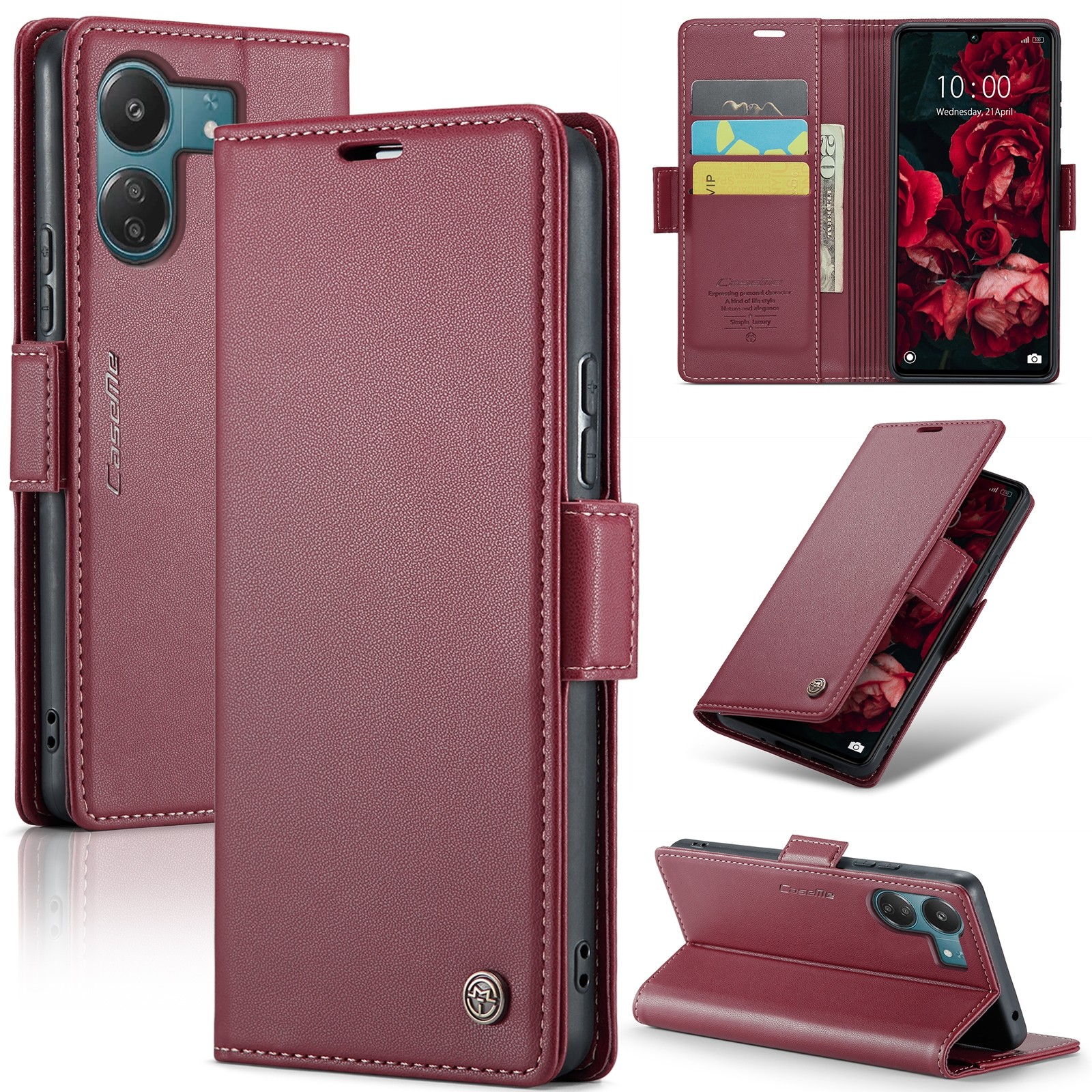 CaseMe 023 Xiaomi Poco C65/ Xiaomi Redmi 13C 4G/ 5G RFID Θήκη Πορτοφόλι Δερμάτινη - Wine Red