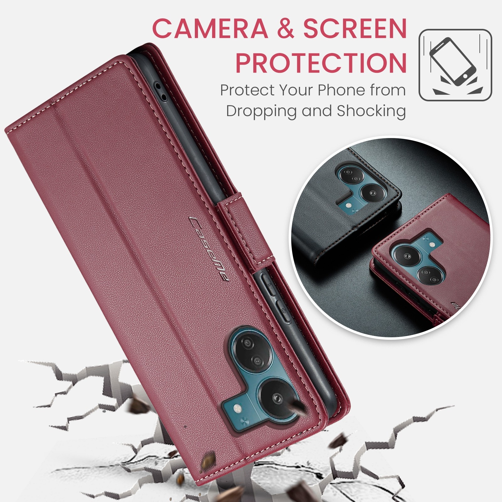 CaseMe 023 Xiaomi Poco C65/ Xiaomi Redmi 13C 4G/ 5G RFID Θήκη Πορτοφόλι Δερμάτινη - Wine Red