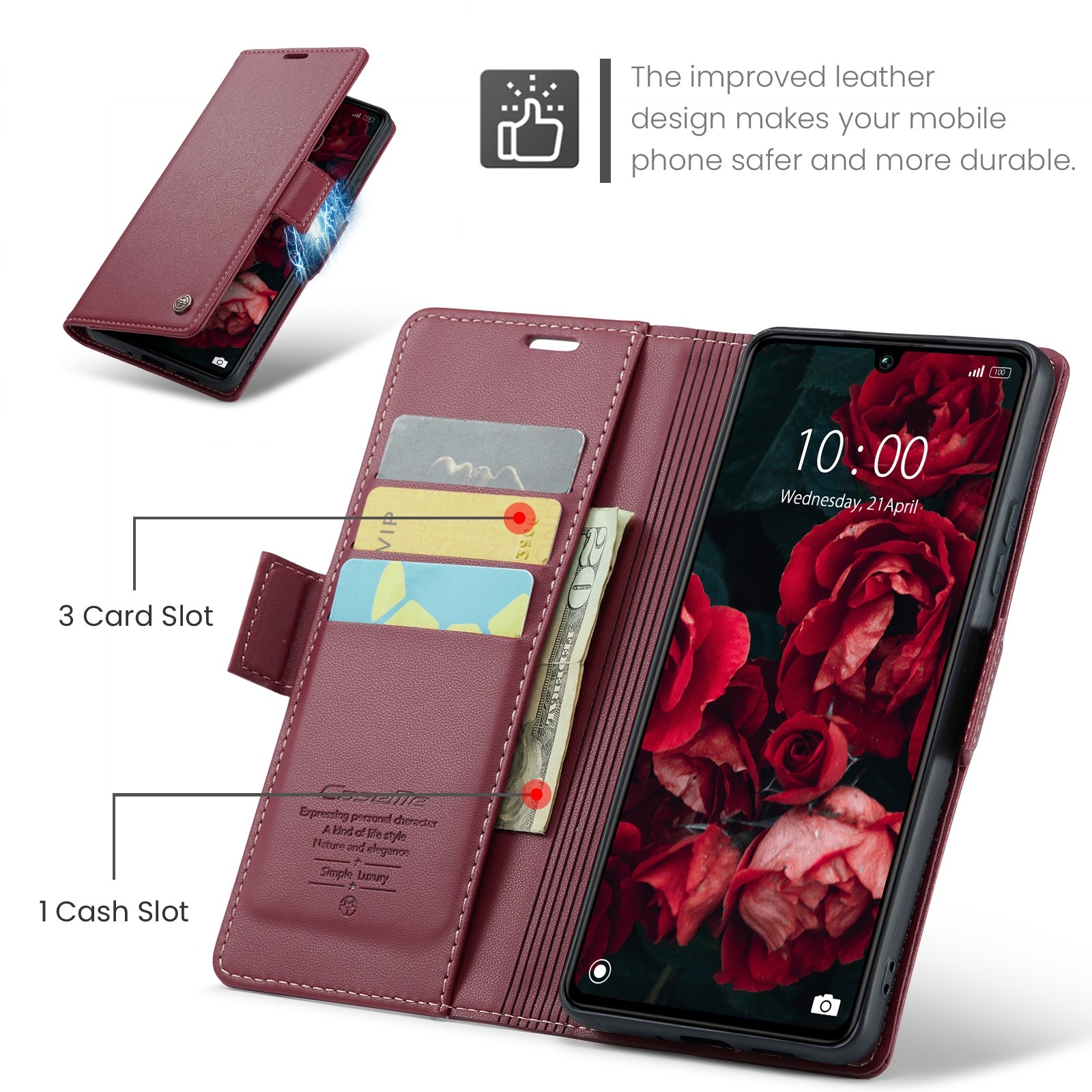 CaseMe 023 Xiaomi Poco C65/ Xiaomi Redmi 13C 4G/ 5G RFID Θήκη Πορτοφόλι Δερμάτινη - Wine Red