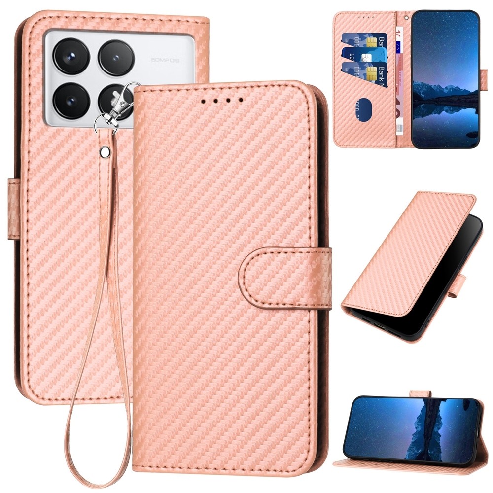 Tel1 Xiaomi Poco X6 Pro 5G Carbon Fiber Magnetic Buckle Θήκη Βιβλίο - Pink
