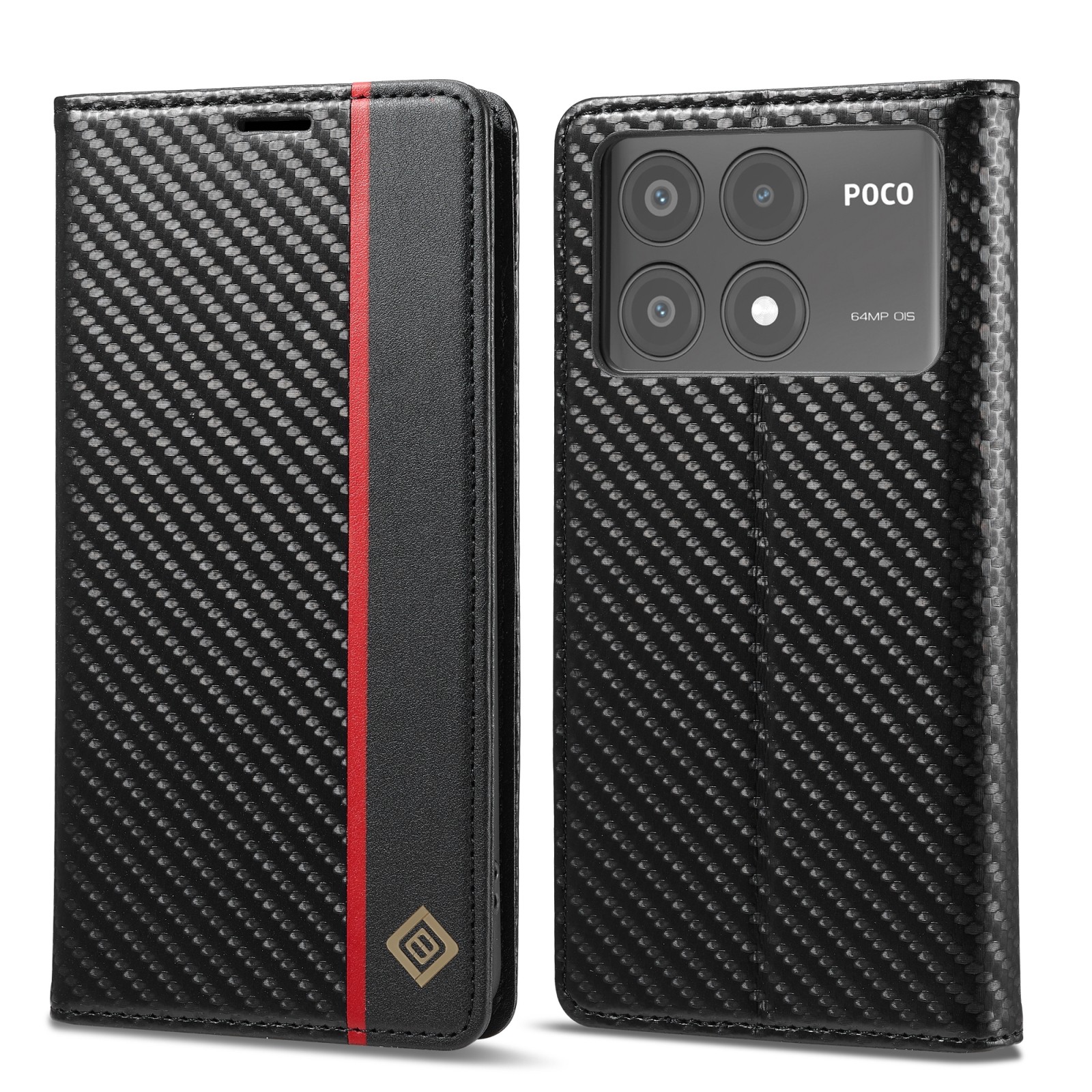 LC.IMEEKE Xiaomi Poco X6 Pro 5G Fiber Texture Flip Θήκη Βιβλίο - Black