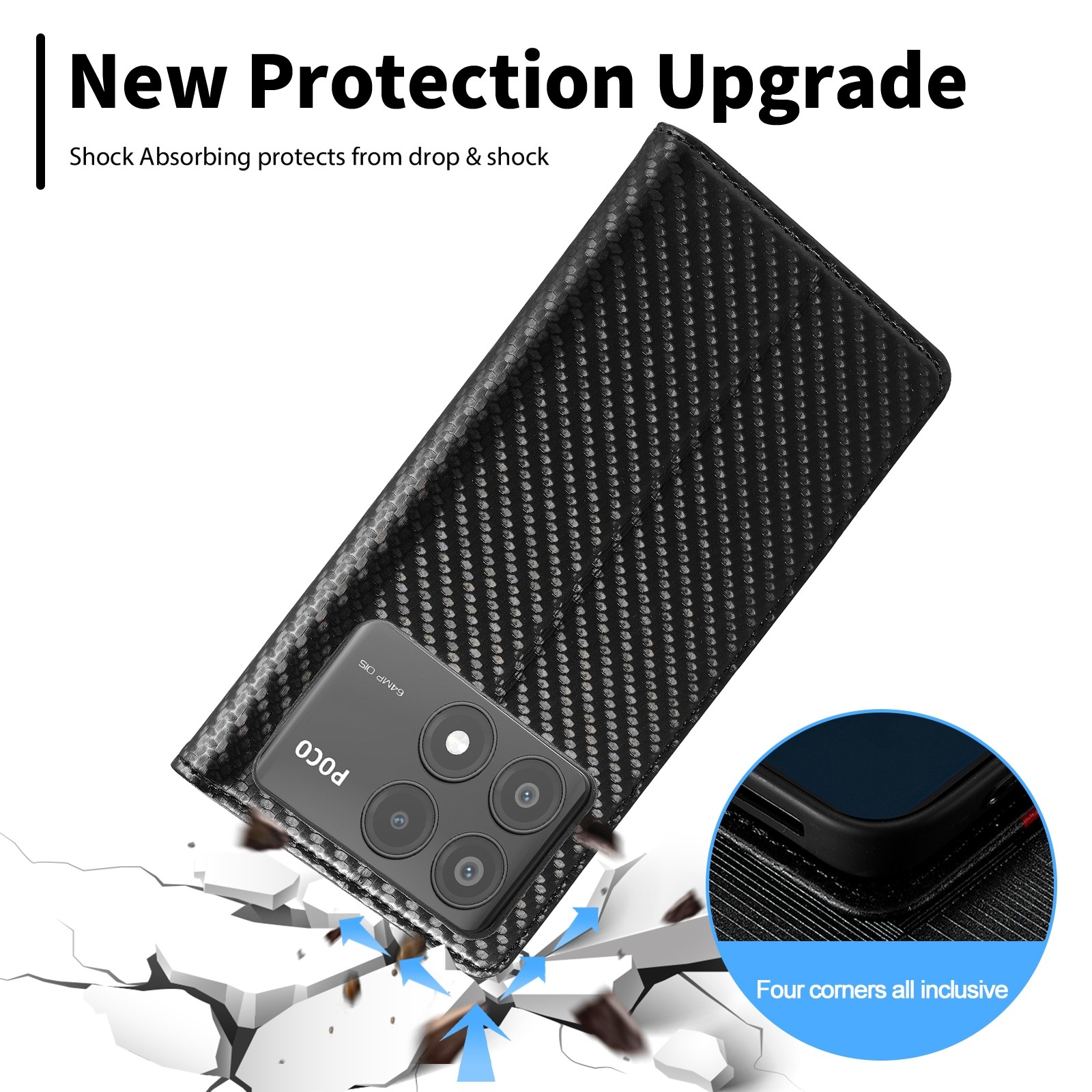 LC.IMEEKE Xiaomi Poco X6 Pro 5G Fiber Texture Flip Θήκη Βιβλίο - Black