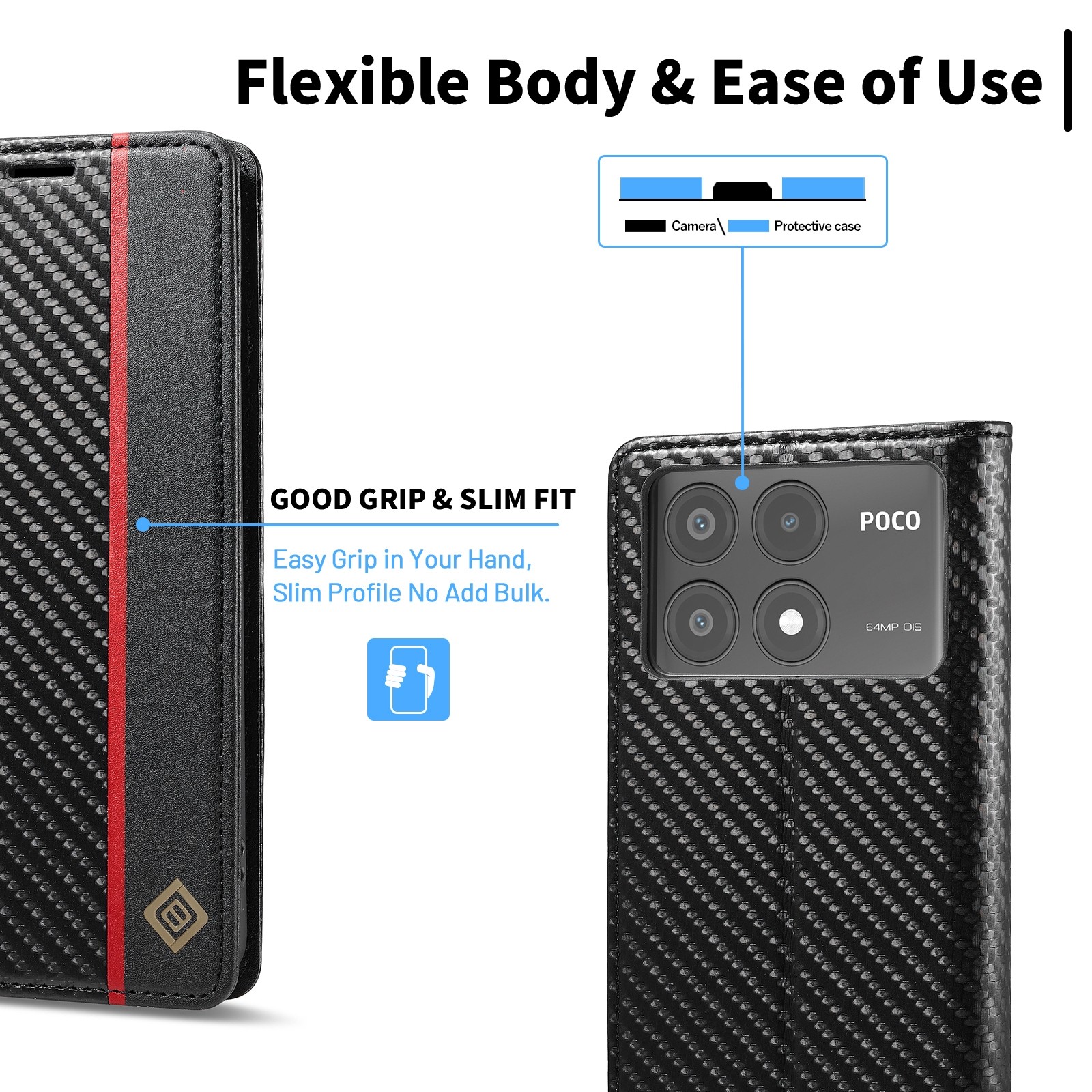 LC.IMEEKE Xiaomi Poco X6 Pro 5G Fiber Texture Flip Θήκη Βιβλίο - Black