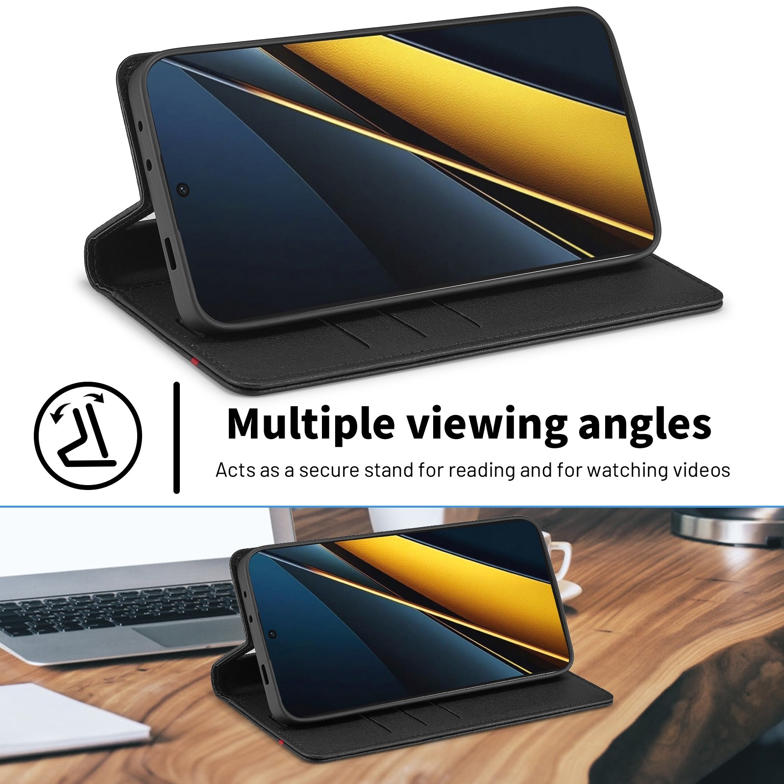 LC.IMEEKE Xiaomi Poco X6 Pro 5G Fiber Texture Flip Θήκη Βιβλίο - Black