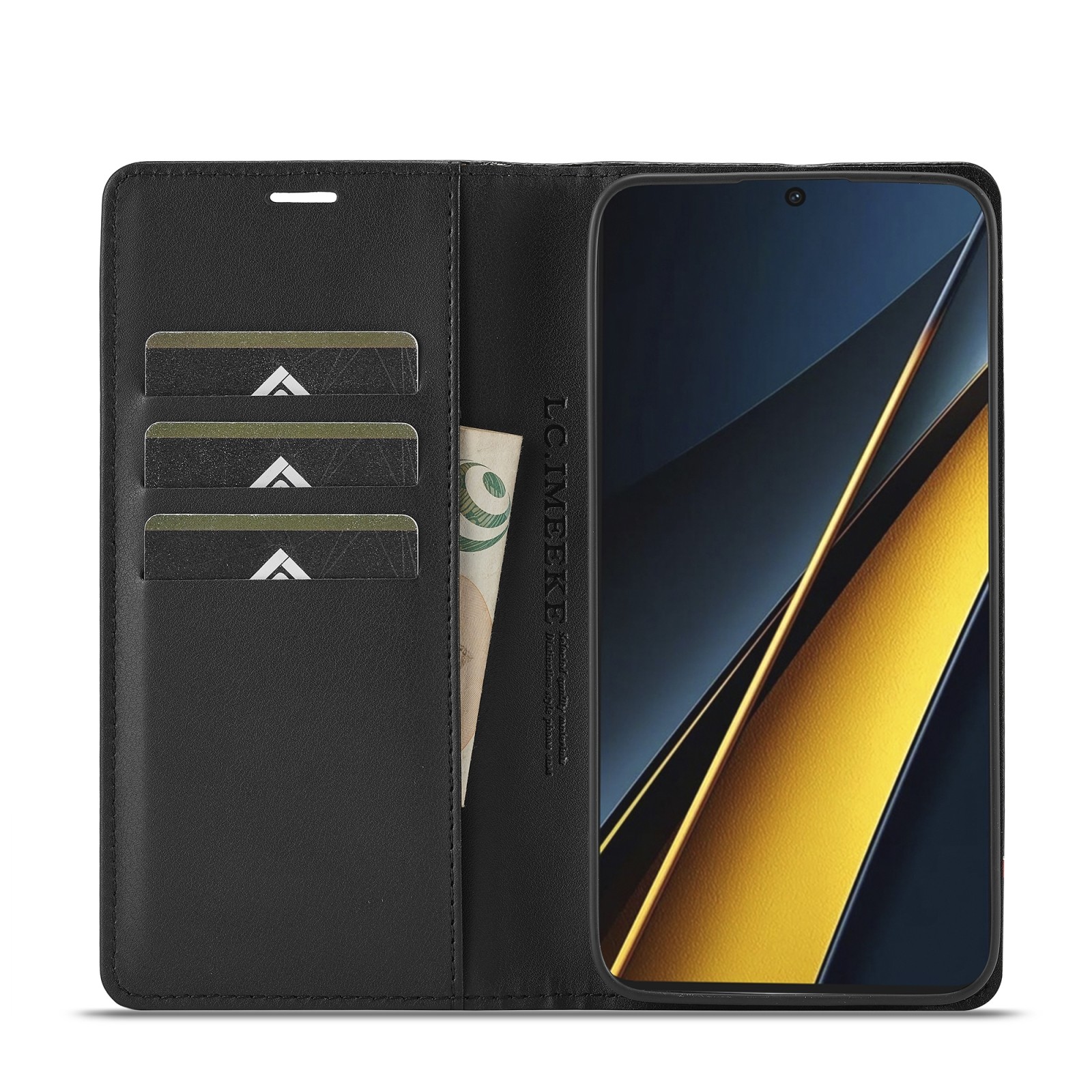 LC.IMEEKE Xiaomi Poco X6 Pro 5G Fiber Texture Flip Θήκη Βιβλίο - Black