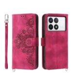 Tel1 Xiaomi Poco X6 Pro 5G Skin-Feel Flowers Embossed Θήκη Βιβλίο - Wine Red