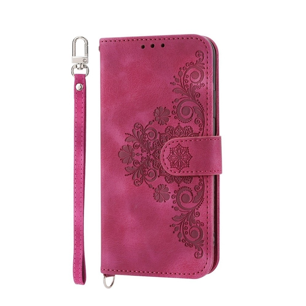 Tel1 Xiaomi Poco X6 Pro 5G Skin-Feel Flowers Embossed Θήκη Βιβλίο - Wine Red