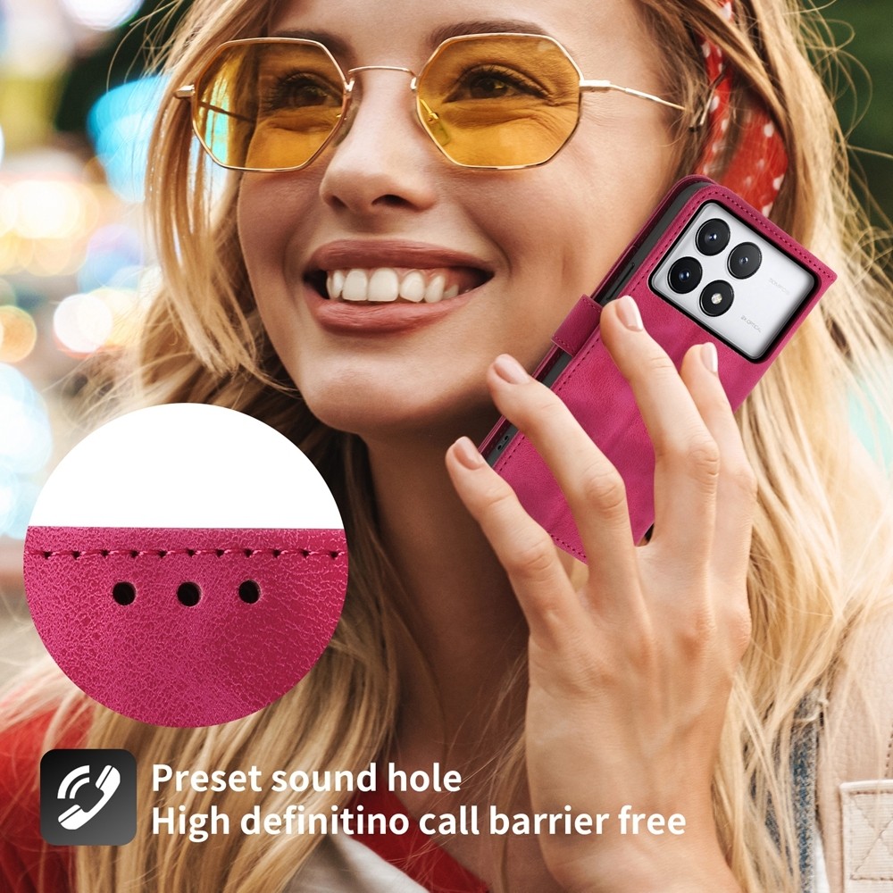 Tel1 Xiaomi Poco X6 Pro 5G Skin-Feel Flowers Embossed Θήκη Βιβλίο - Wine Red