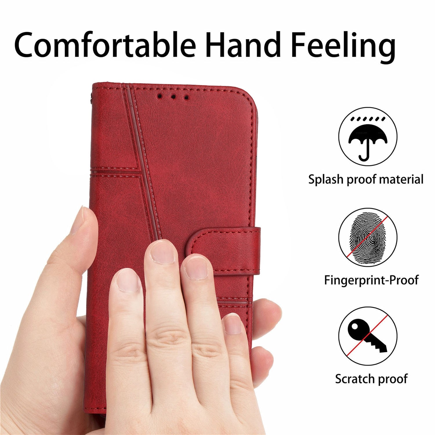 Tel1 Xiaomi Redmi Note 13 Pro Plus 5G Stitching Calf Texture Buckle Θήκη Βιβλίο - Red