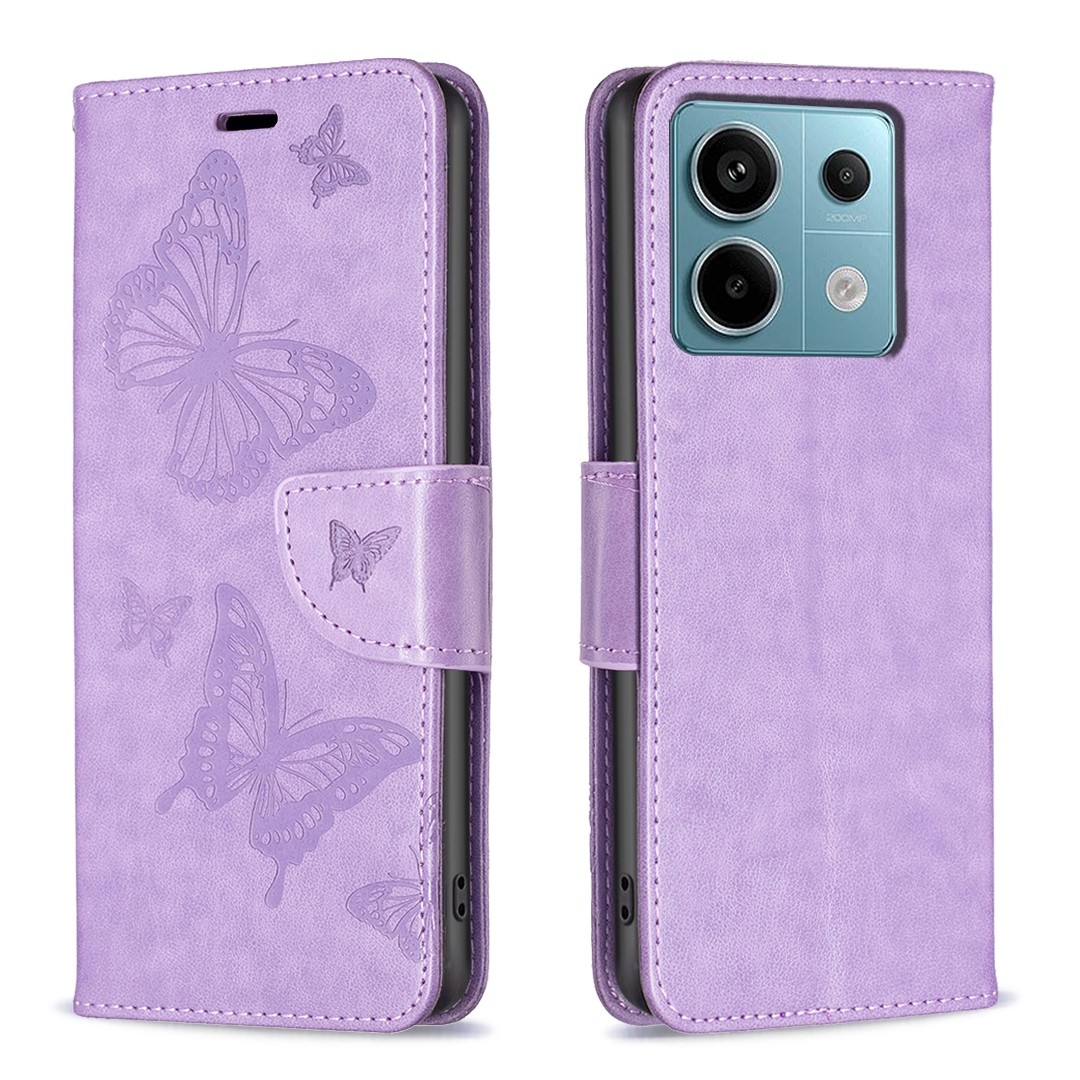 Tel1 Xiaomi Redmi Note 13 Pro 4G / Xiaomi Poco M6 Pro 4G Butterflies Embossing Θήκη Βιβλίο - Purple