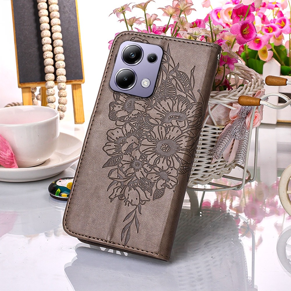Tel1 Xiaomi Redmi Note 13 Pro 4G/ Xiaomi Poco M6 Pro 4G Embossed Butterfly Θήκη Βιβλίο - Dark Grey