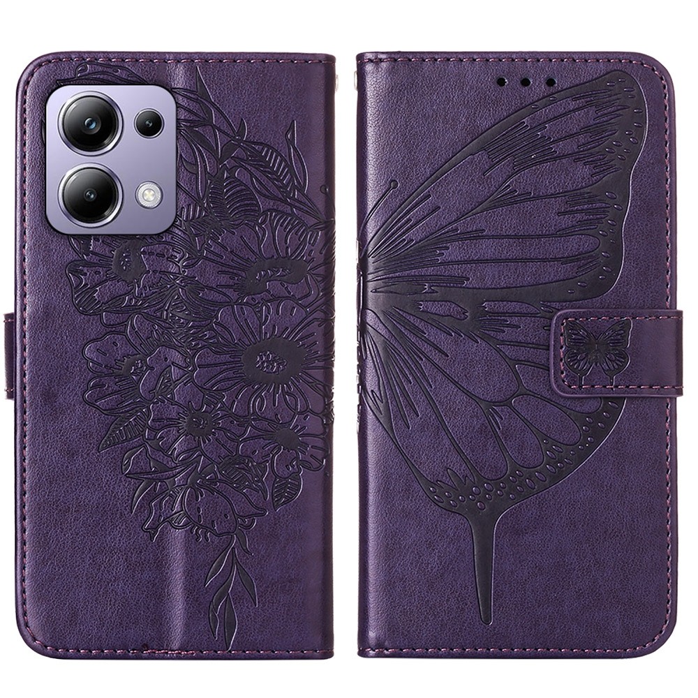 Tel1 Xiaomi Redmi Note 13 Pro 4G / Poco M6 Pro 4G Embossed Butterfly Θήκη Βιβλίο - Dark Purple