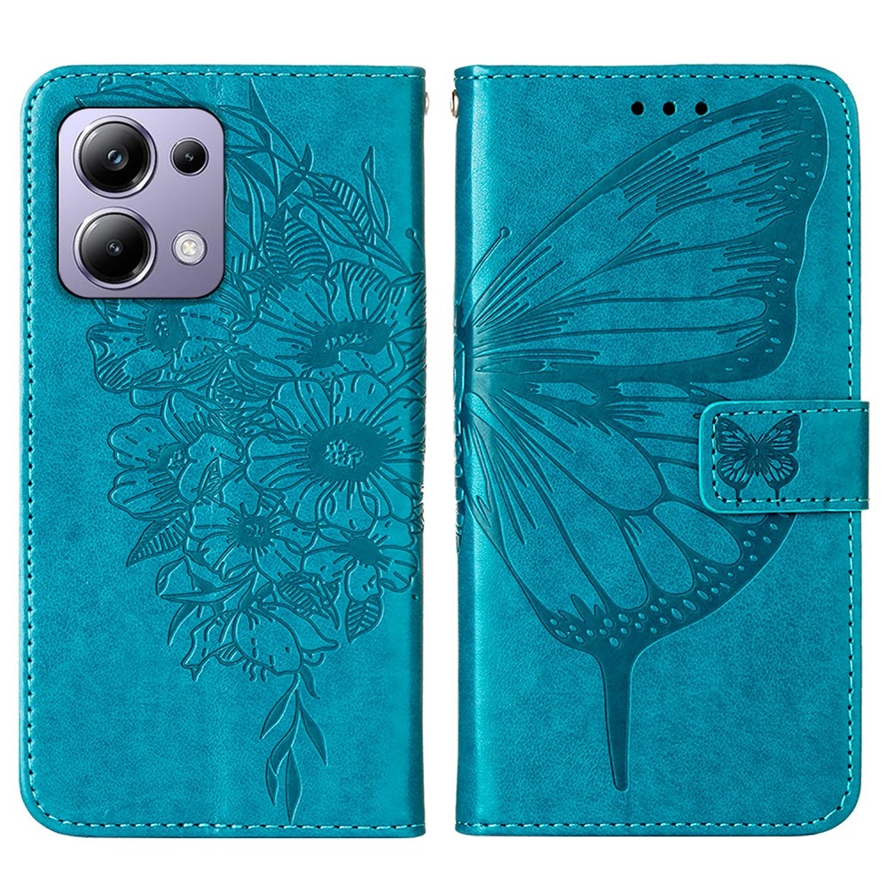 Tel1 Xiaomi Redmi Note 13 Pro 4G / Poco M6 Pro 4G Embossed Butterfly Θήκη Βιβλίο - Blue