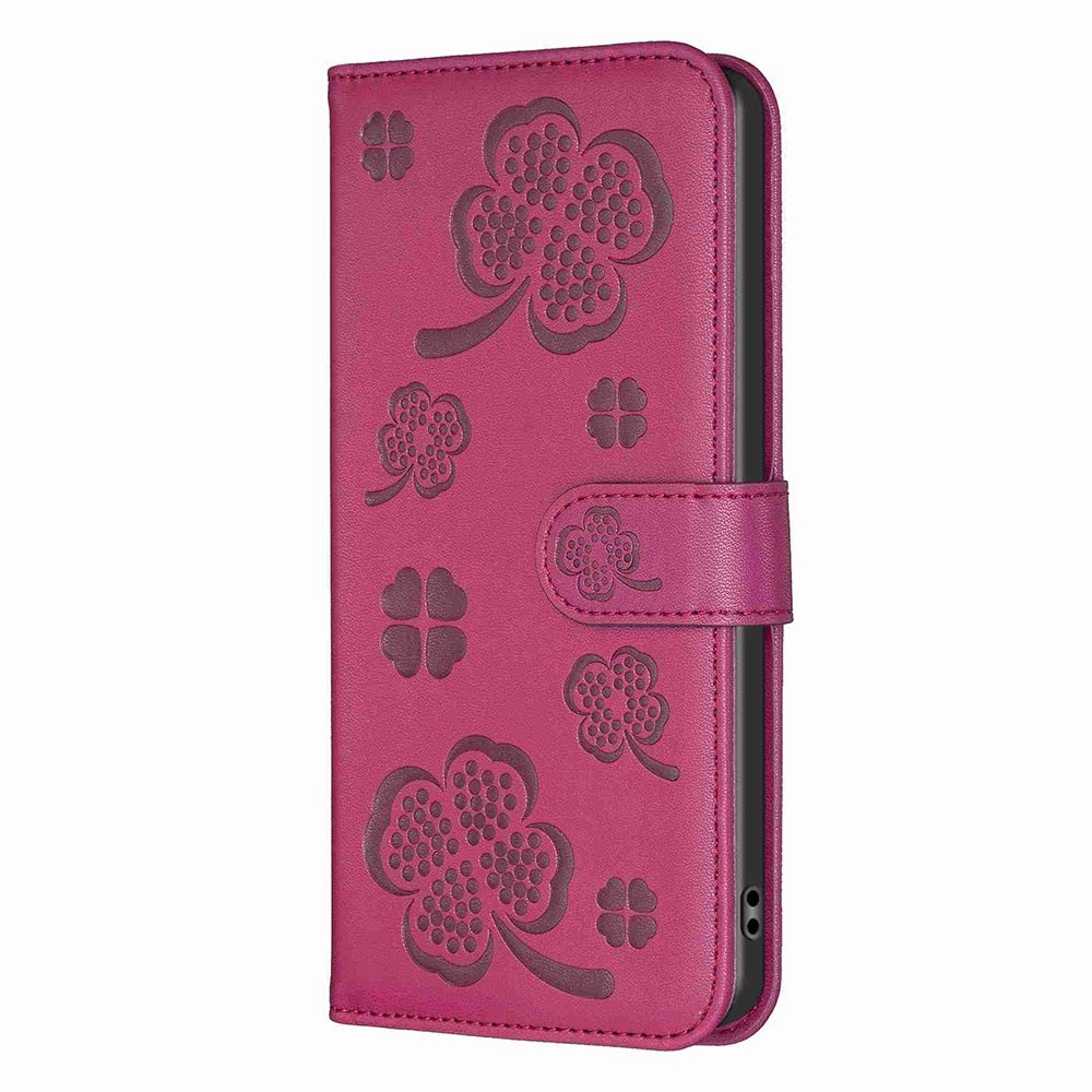 Tel1 Xiaomi Redmi 9C / Redmi 10A Four-leaf Embossed Θήκη Βιβλίο - Rose Red